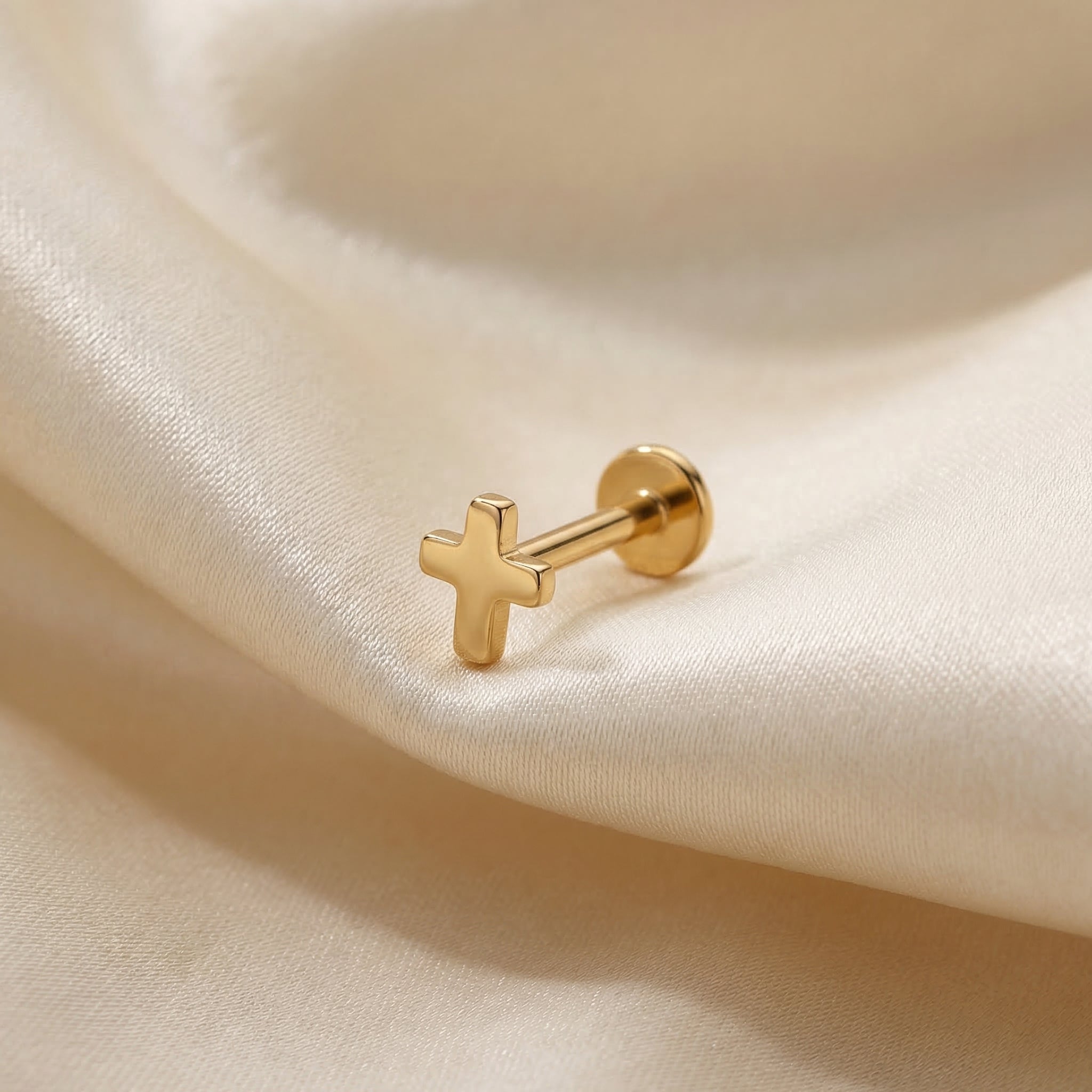 Mini Cross Titanium Labret Stud 16G Flat Back Helix Tragus Cartilage Piercing