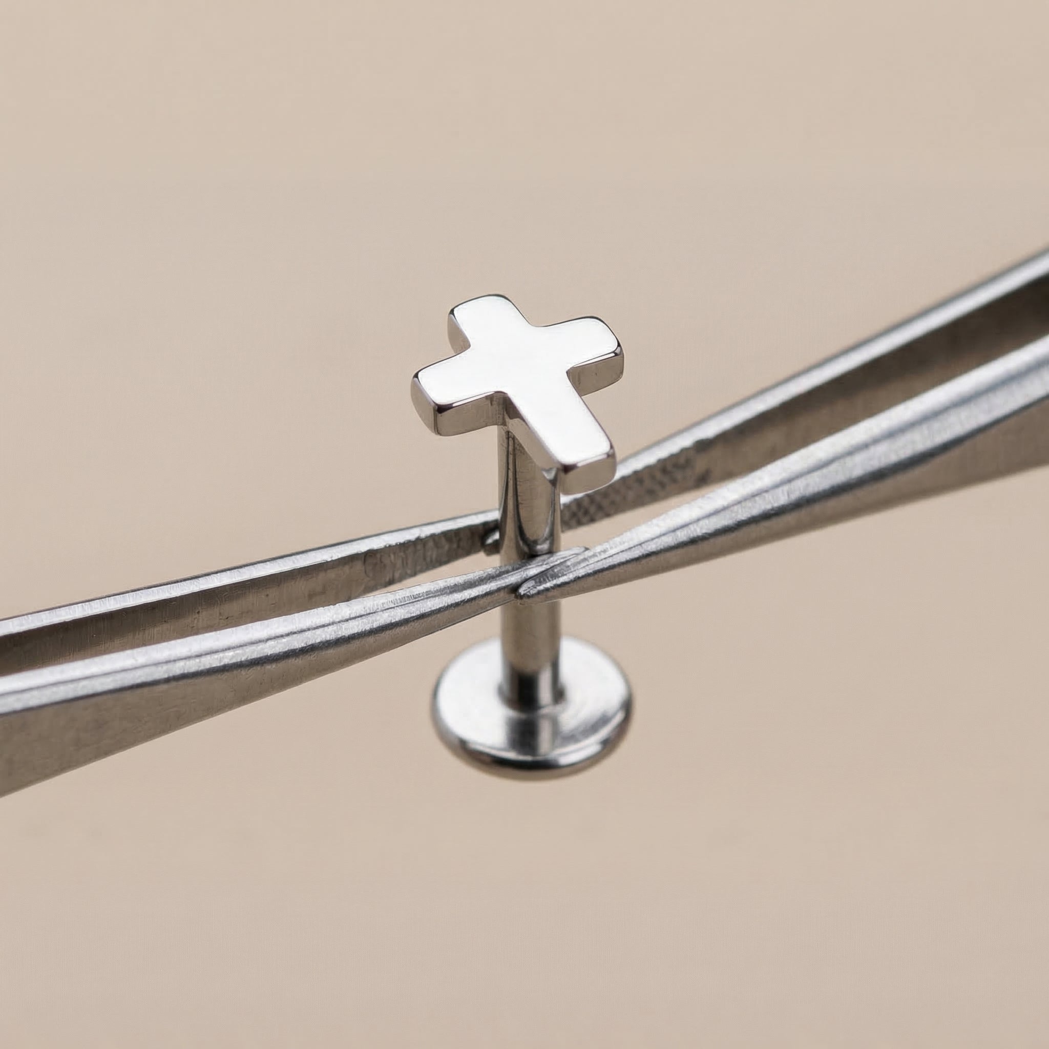 Mini Cross Titanium Labret Stud 16G Flat Back Helix Tragus Cartilage Piercing