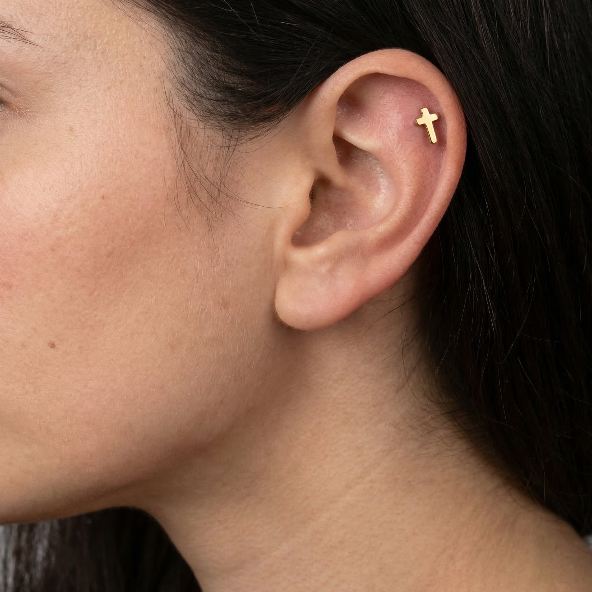 Mini Cross Titanium Labret Stud 16G Flat Back Helix Tragus Cartilage Piercing