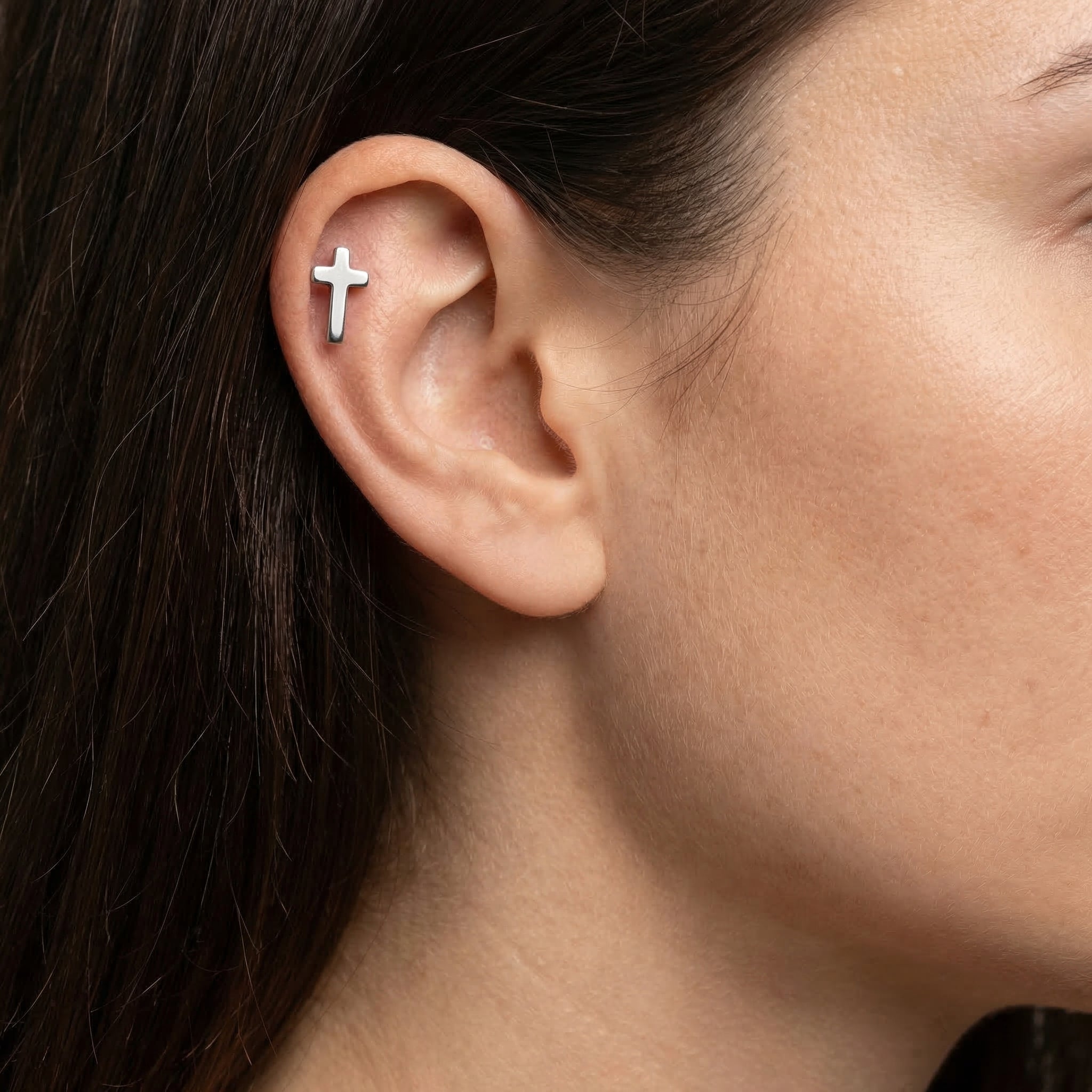 Mini Cross Titanium Labret Stud 16G Flat Back Helix Tragus Cartilage Piercing