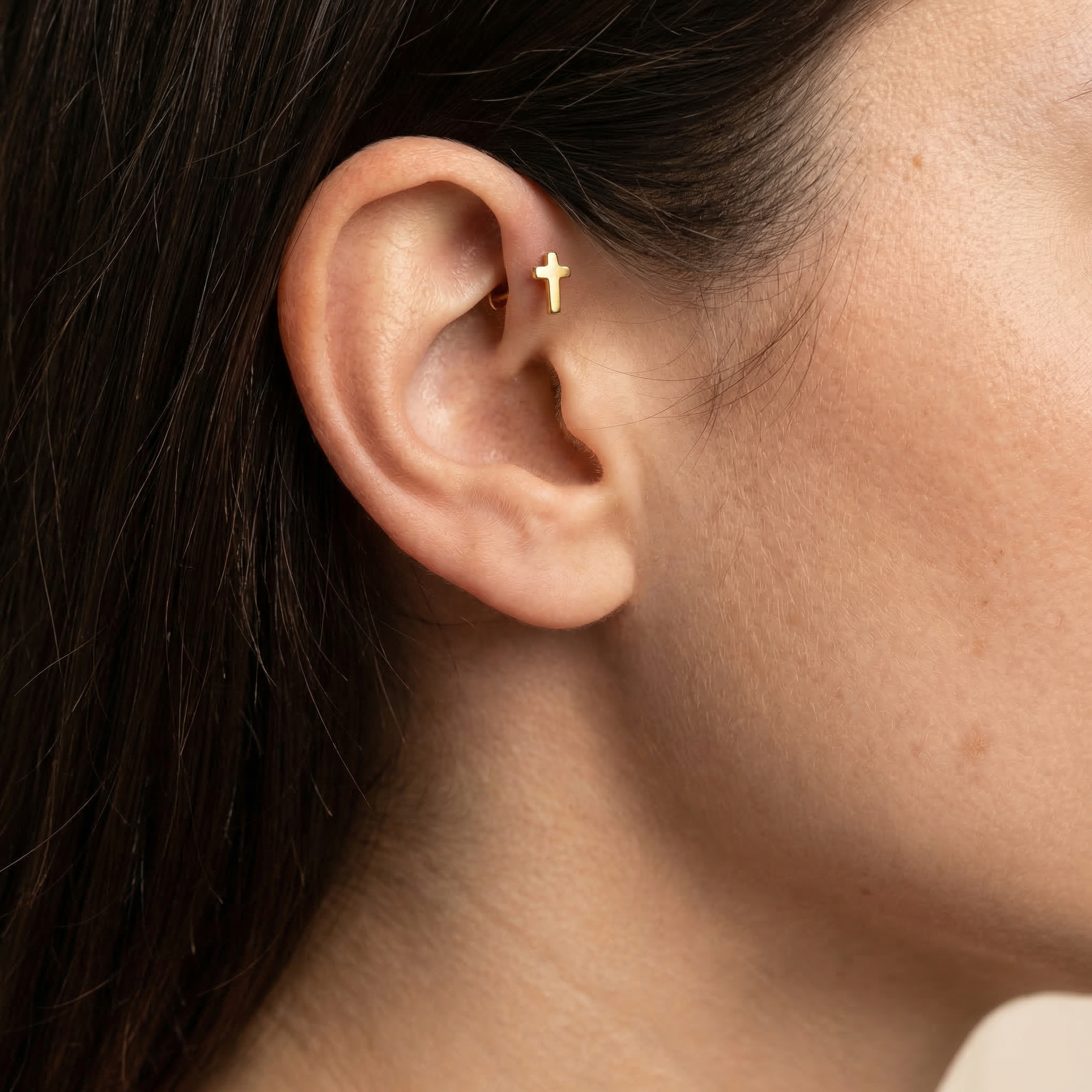 Mini Cross Titanium Labret Stud 16G Flat Back Helix Tragus Cartilage Piercing