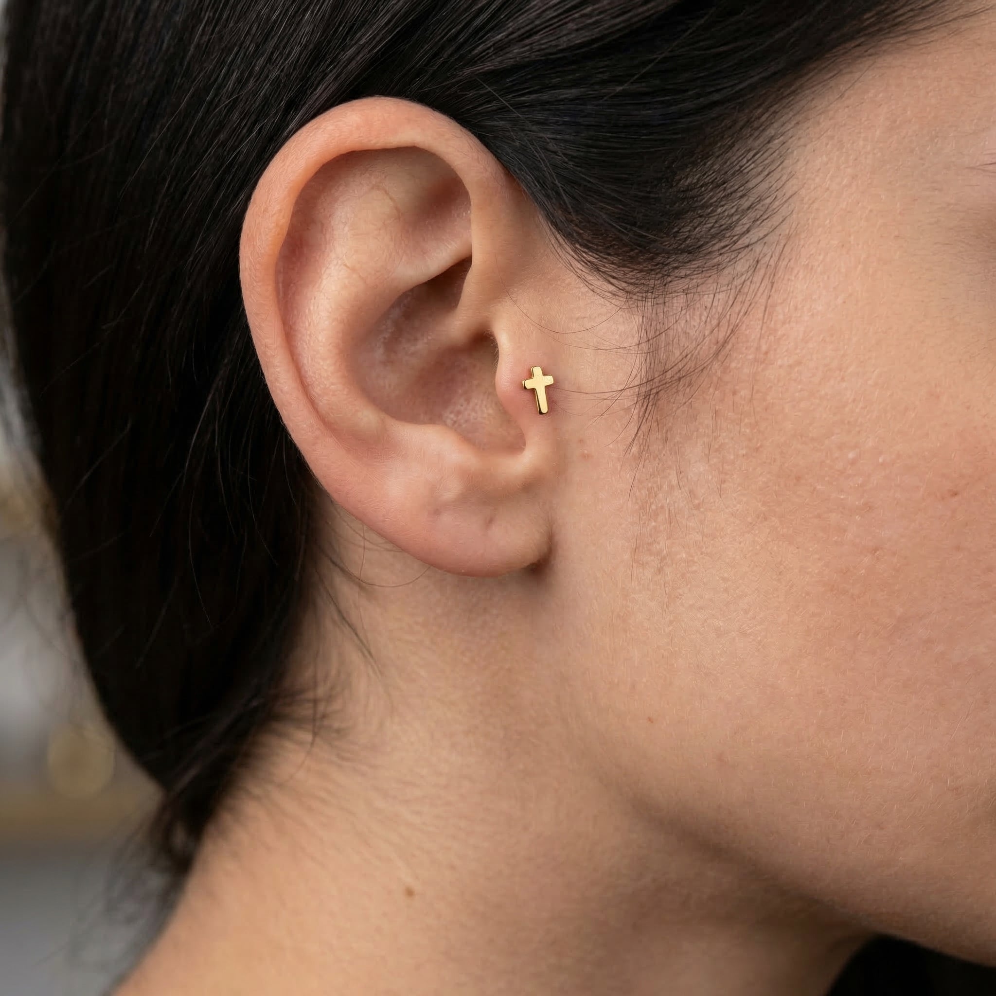 Mini Cross Titanium Labret Stud 16G Flat Back Helix Tragus Cartilage Piercing