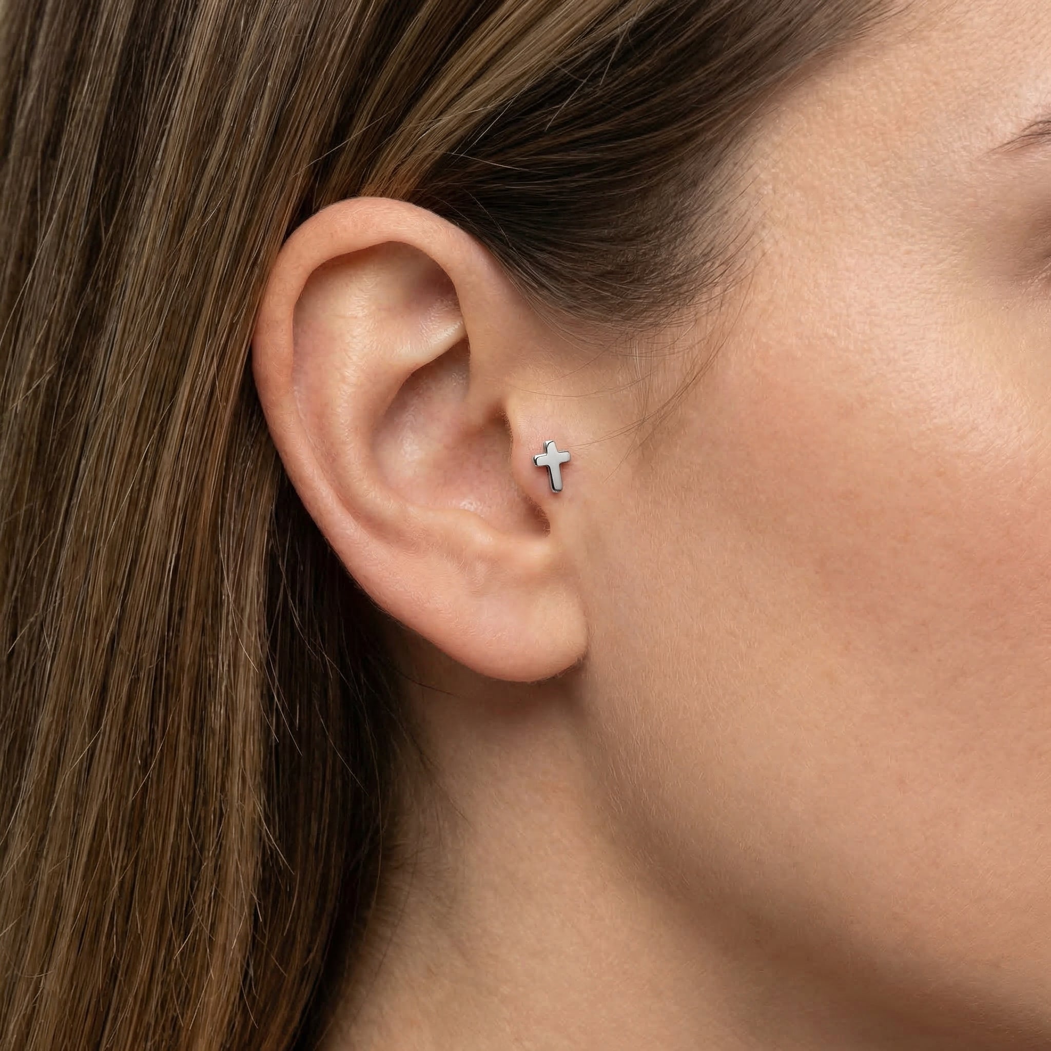 Mini Cross Titanium Labret Stud 16G Flat Back Helix Tragus Cartilage Piercing