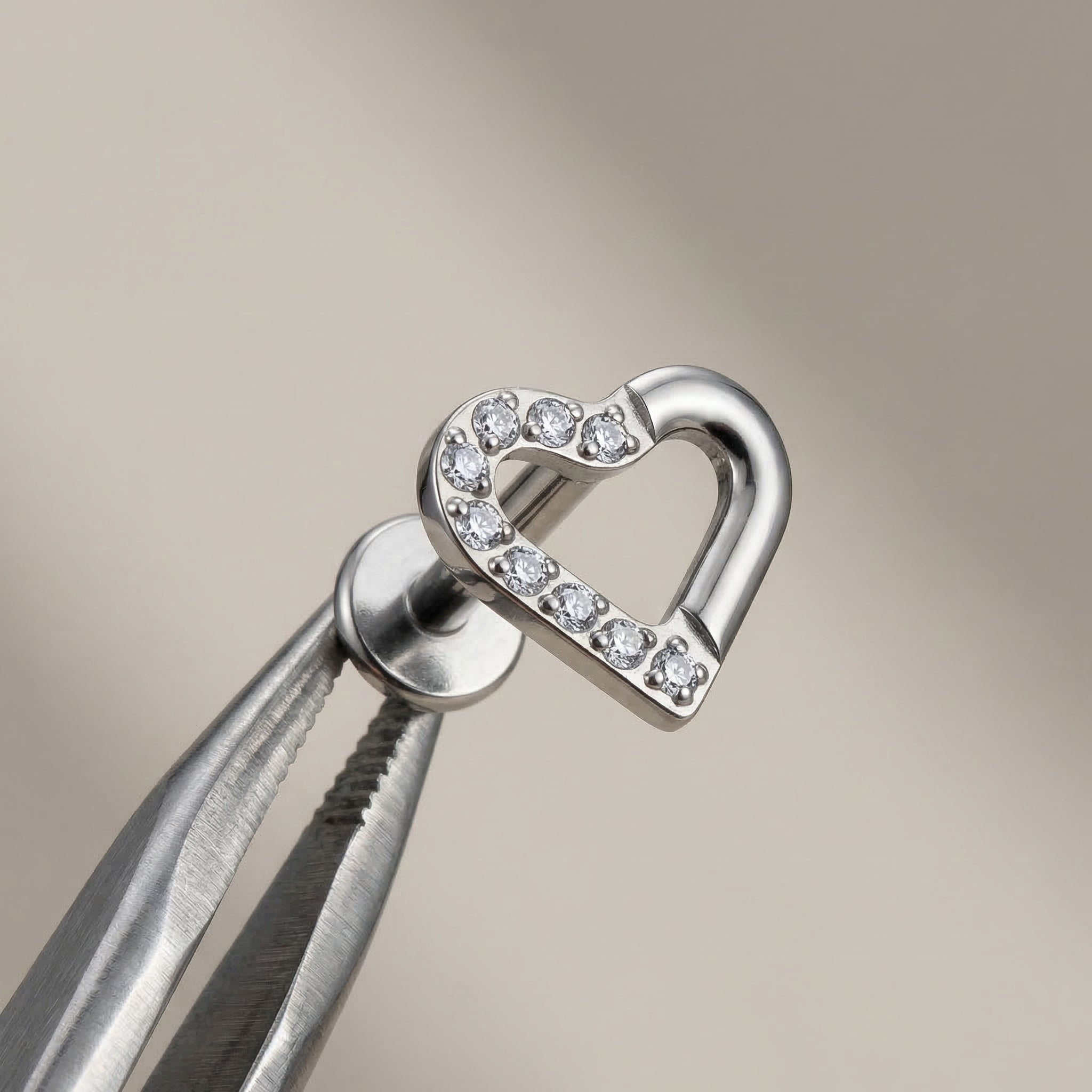 Heart Zircon Titanium Labret Piercing, Minimal Heart Cartilage Stud, Helix Tragus Flat Back Piercing, Cute Ear Jewelry