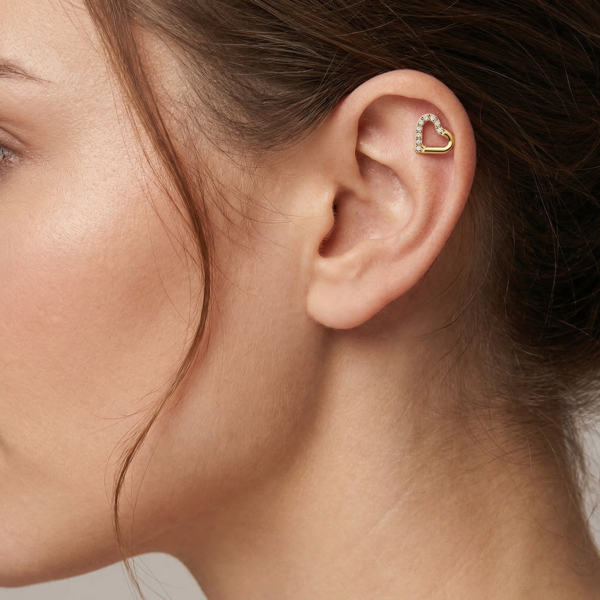 Heart Zircon Titanium Labret Piercing, Minimal Heart Cartilage Stud, Helix Tragus Flat Back Piercing, Cute Ear Jewelry