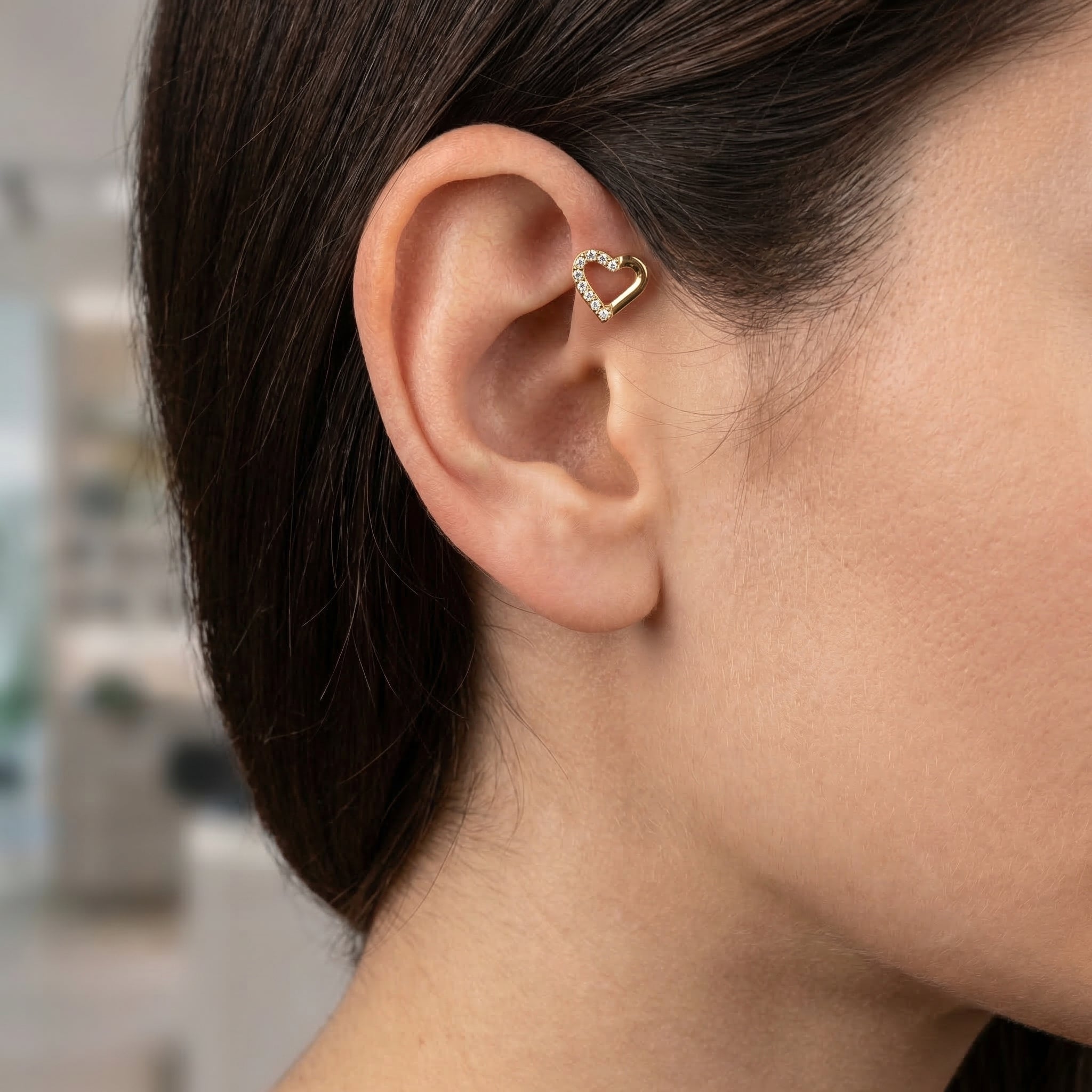 Heart Zircon Titanium Labret Piercing, Minimal Heart Cartilage Stud, Helix Tragus Flat Back Piercing, Cute Ear Jewelry