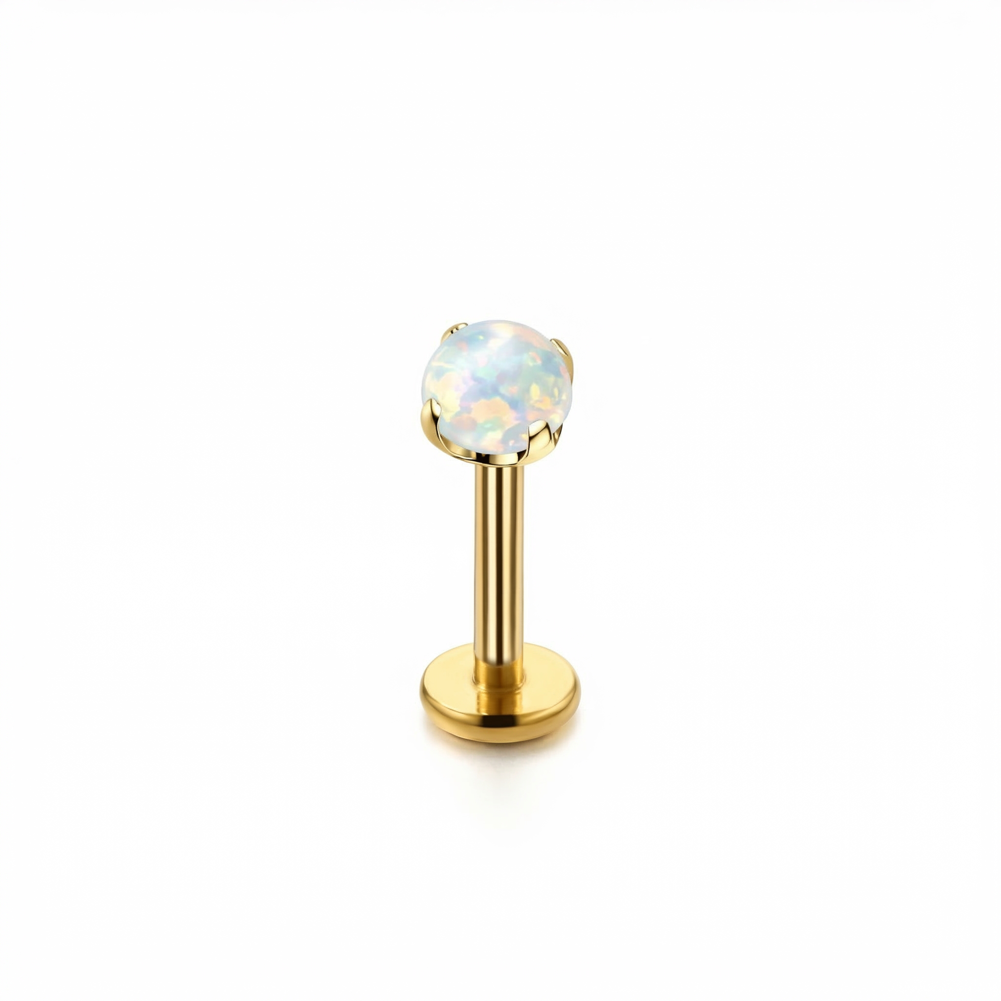 Opal Titanium Labret Piercing 16G Flat Back Stud Helix Tragus Cartilage Opal Ear Piercing Minimal Jewelry