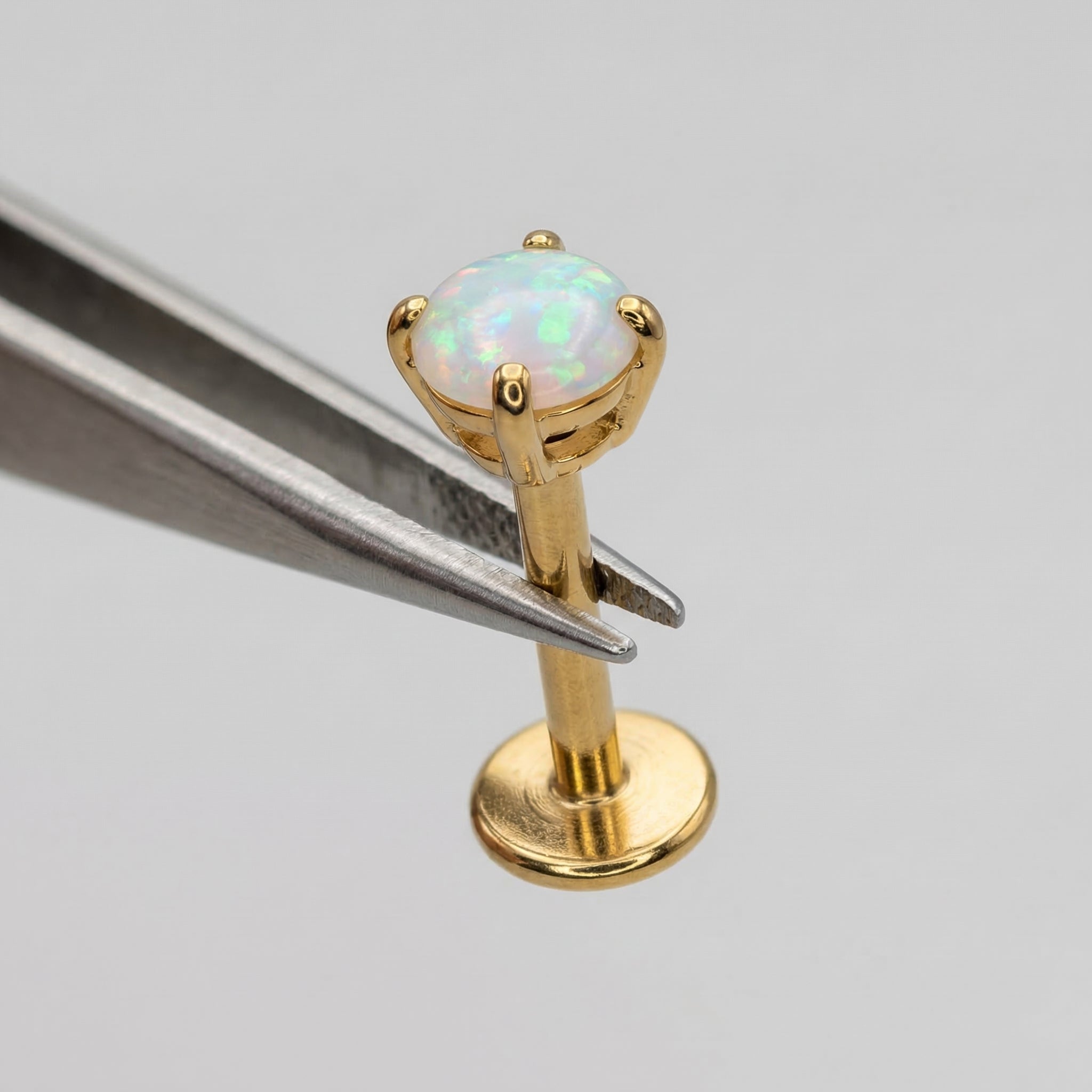 Opal Titanium Labret Piercing 16G Flat Back Stud Helix Tragus Cartilage Opal Ear Piercing Minimal Jewelry