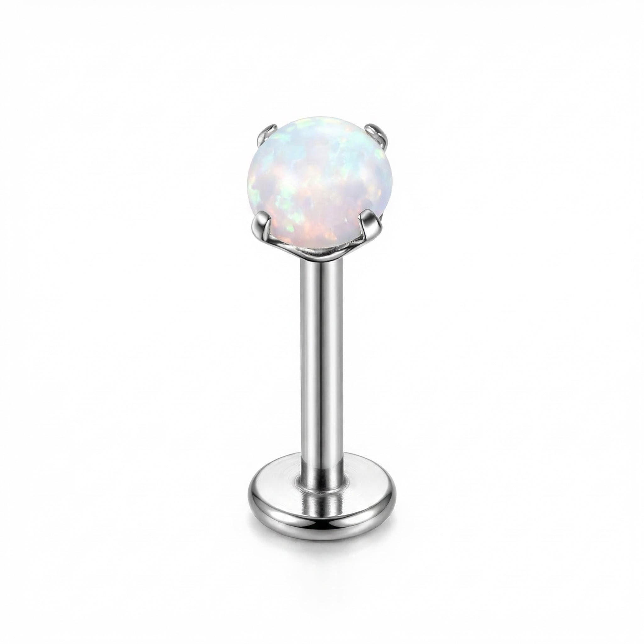 Opal Titanium Labret Piercing 16G Flat Back Stud Helix Tragus Cartilage Opal Ear Piercing Minimal Jewelry