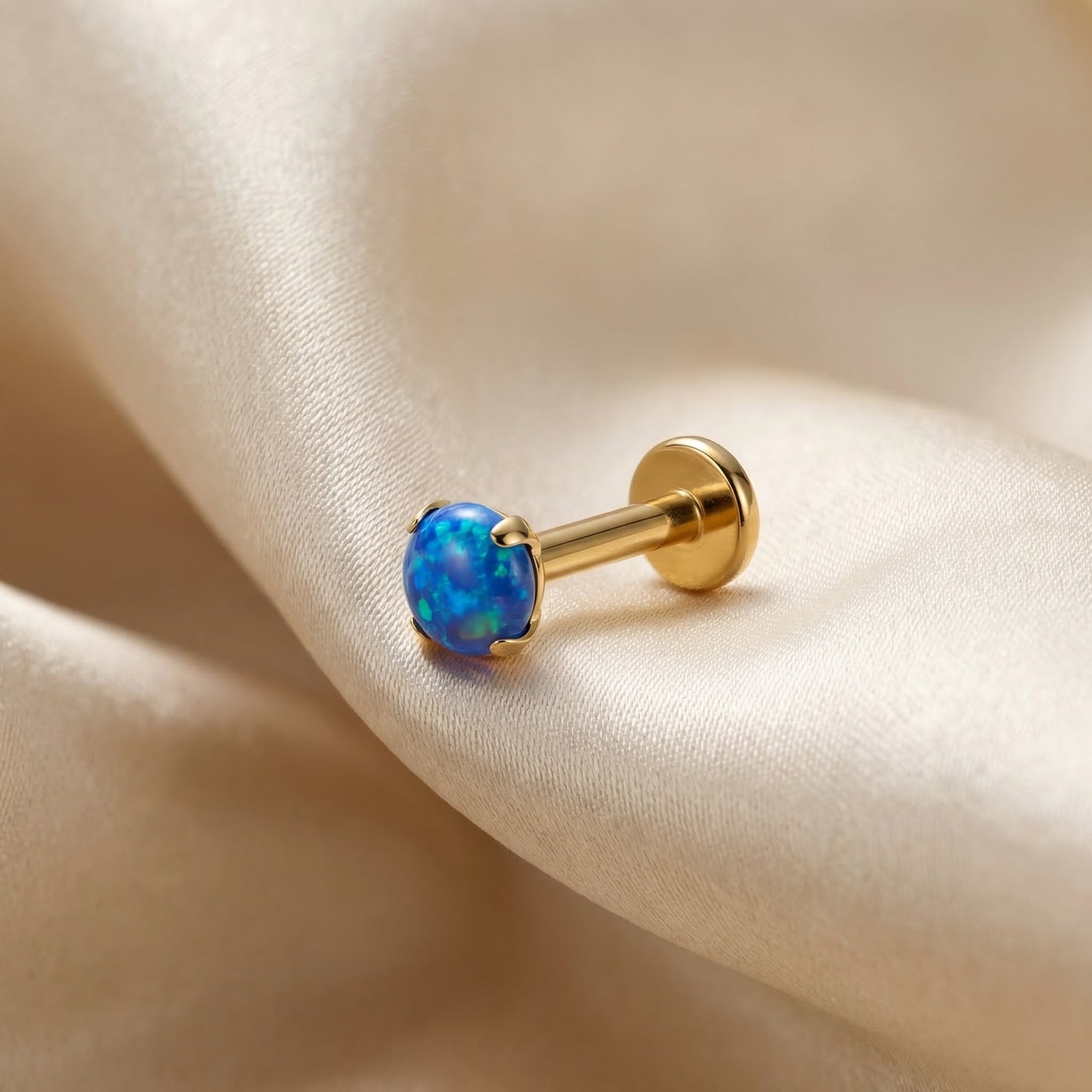 Opal Titanium Labret Piercing 16G Flat Back Stud Helix Tragus Cartilage Opal Ear Piercing Minimal Jewelry