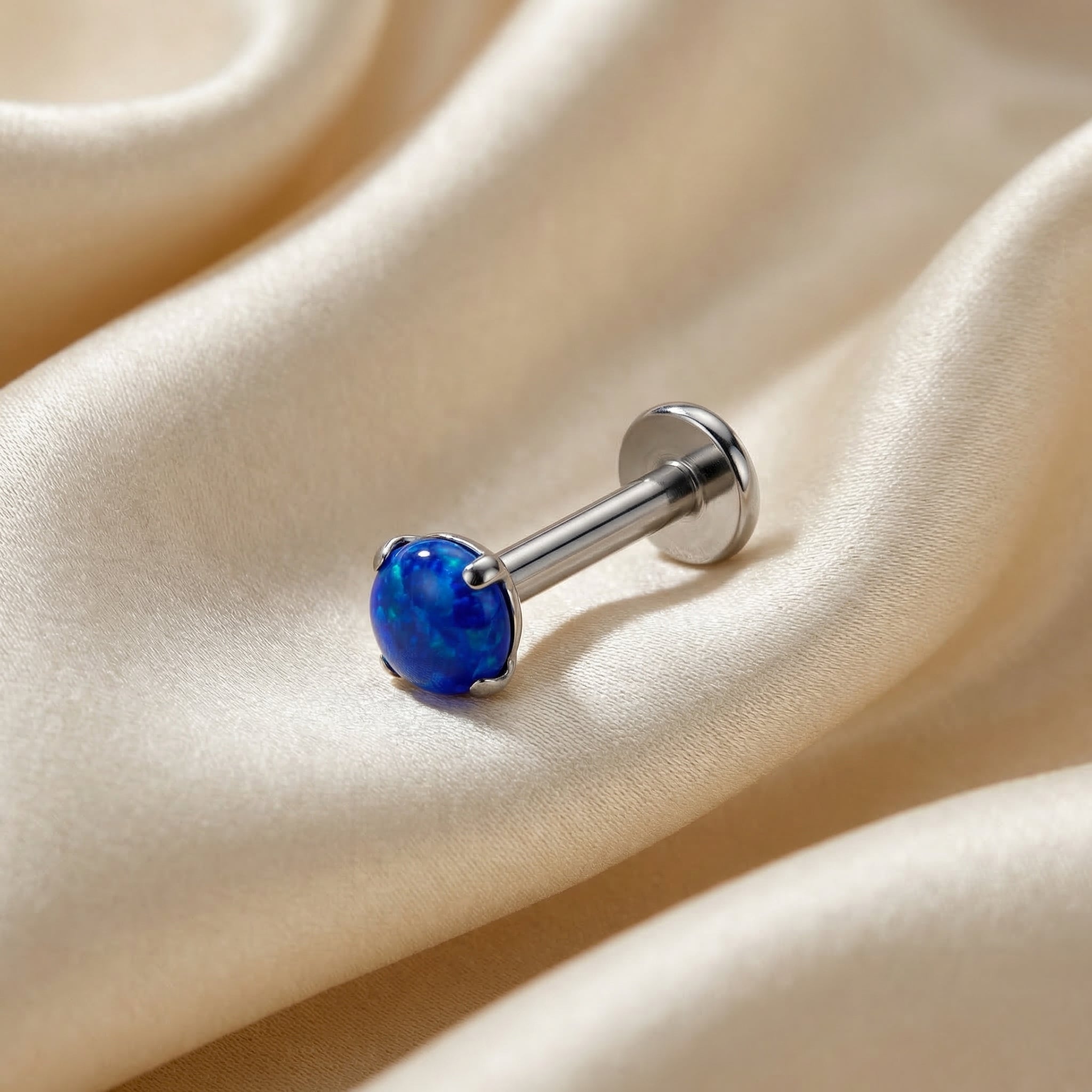 Opal Titanium Labret Piercing 16G Flat Back Stud Helix Tragus Cartilage Opal Ear Piercing Minimal Jewelry