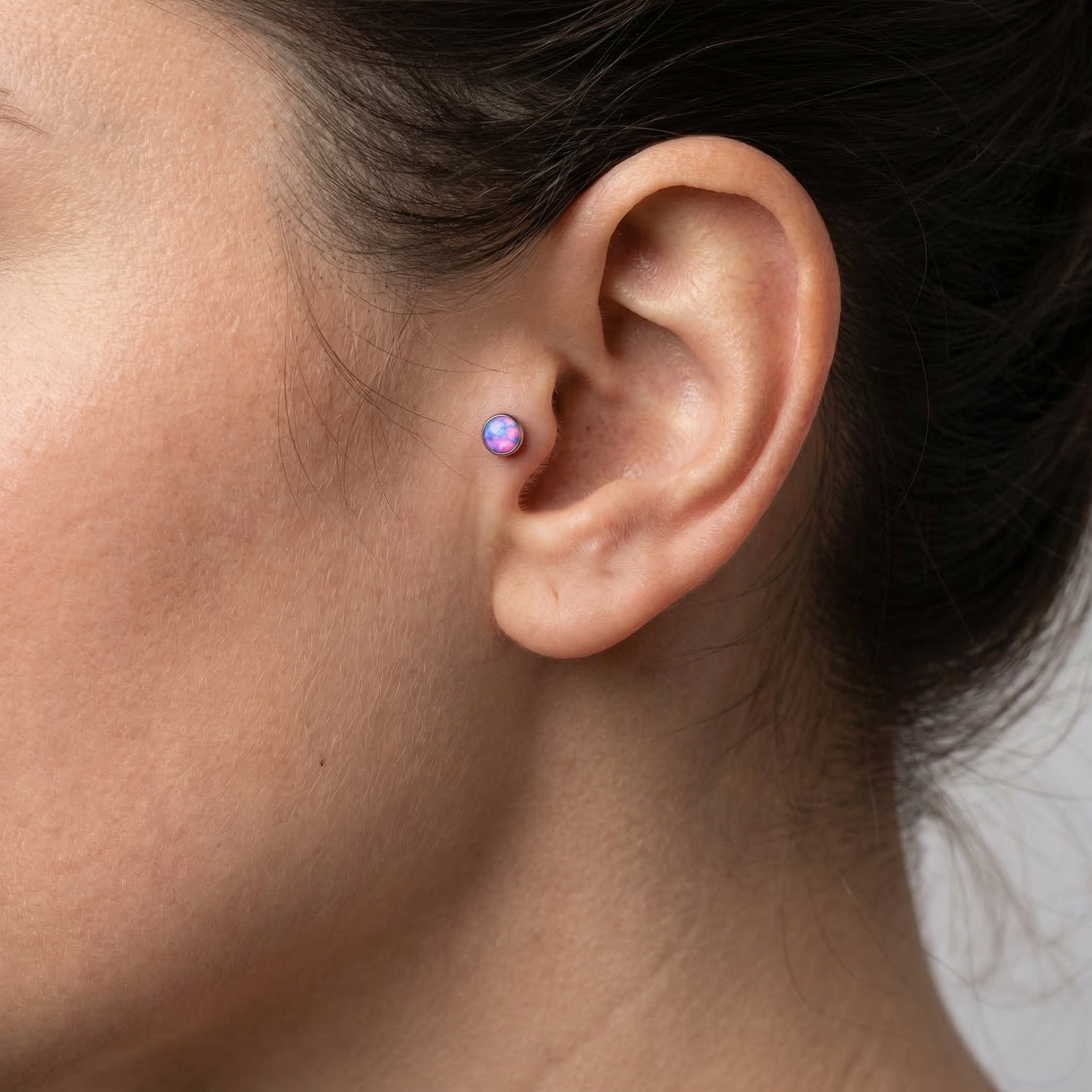 Opal Titanium Labret Piercing 16G Flat Back Stud Helix Tragus Cartilage Opal Ear Piercing Minimal Jewelry