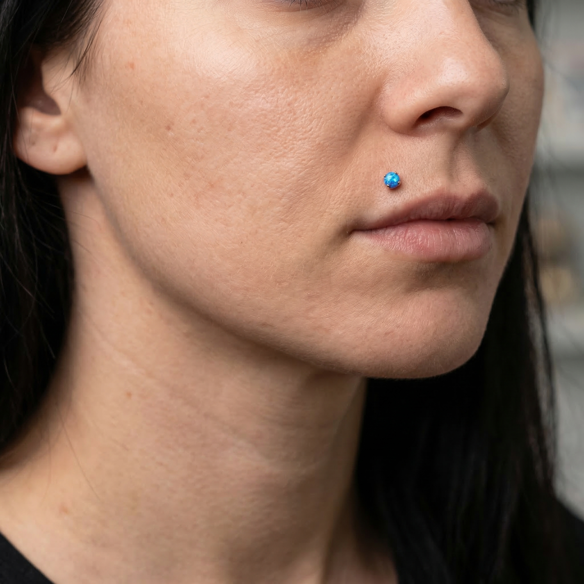 Opal Titanium Labret Piercing 16G Flat Back Stud Helix Tragus Cartilage Opal Ear Piercing Minimal Jewelry