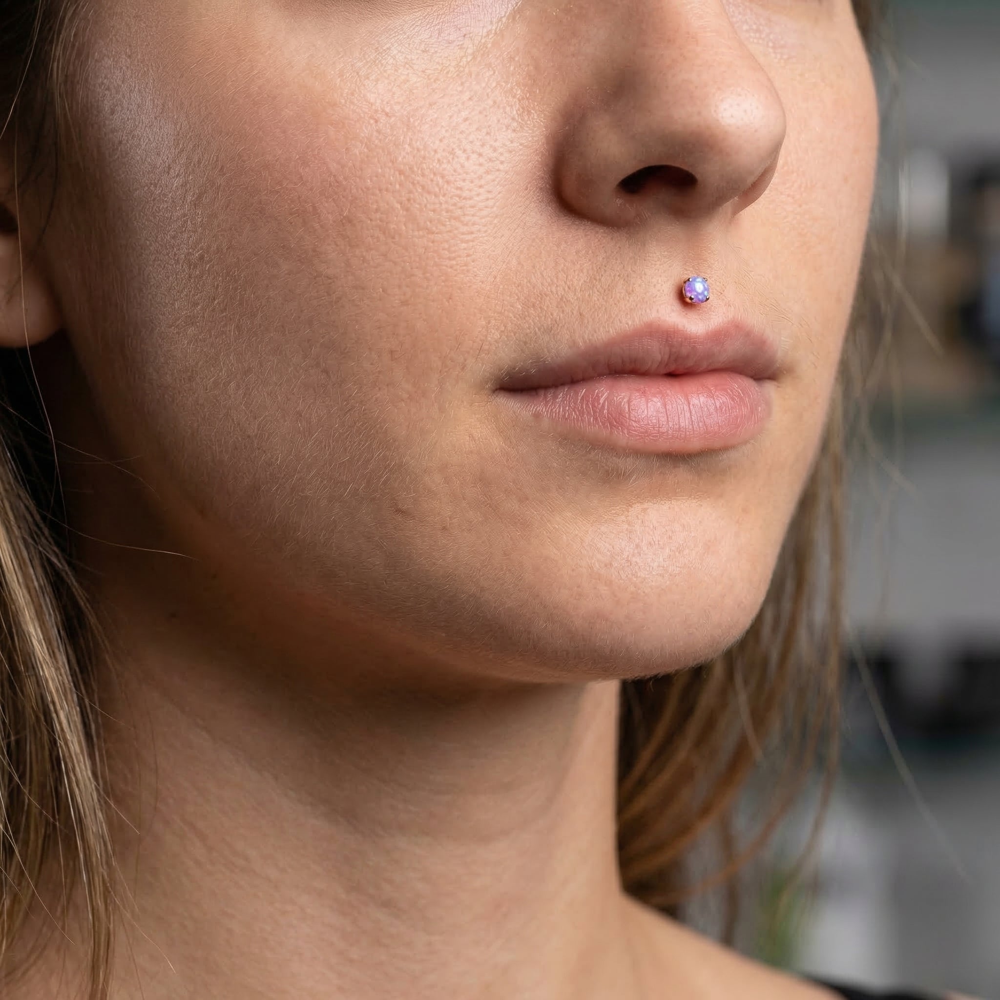 Opal Titanium Labret Piercing 16G Flat Back Stud Helix Tragus Cartilage Opal Ear Piercing Minimal Jewelry