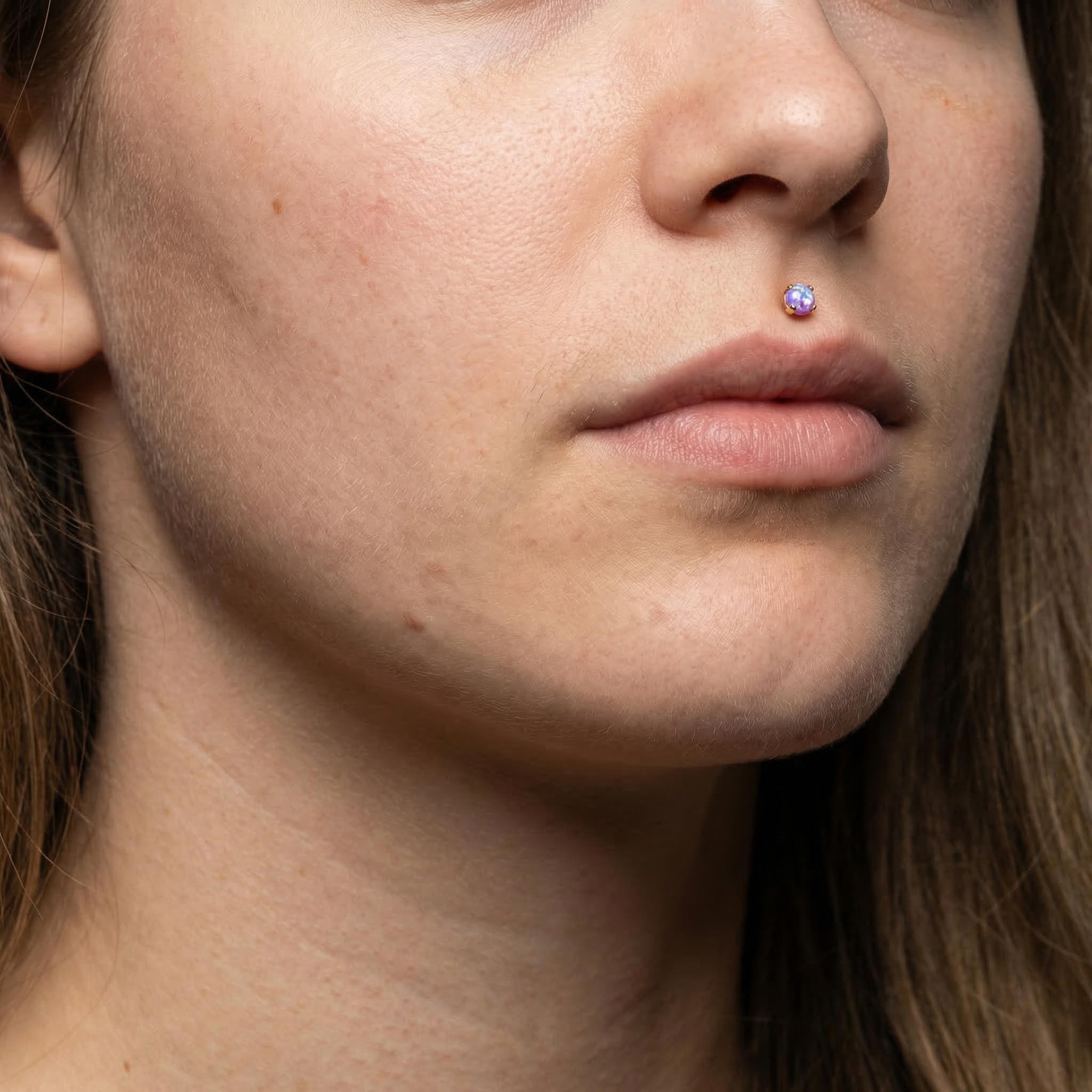 Opal Titanium Labret Piercing 16G Flat Back Stud Helix Tragus Cartilage Opal Ear Piercing Minimal Jewelry