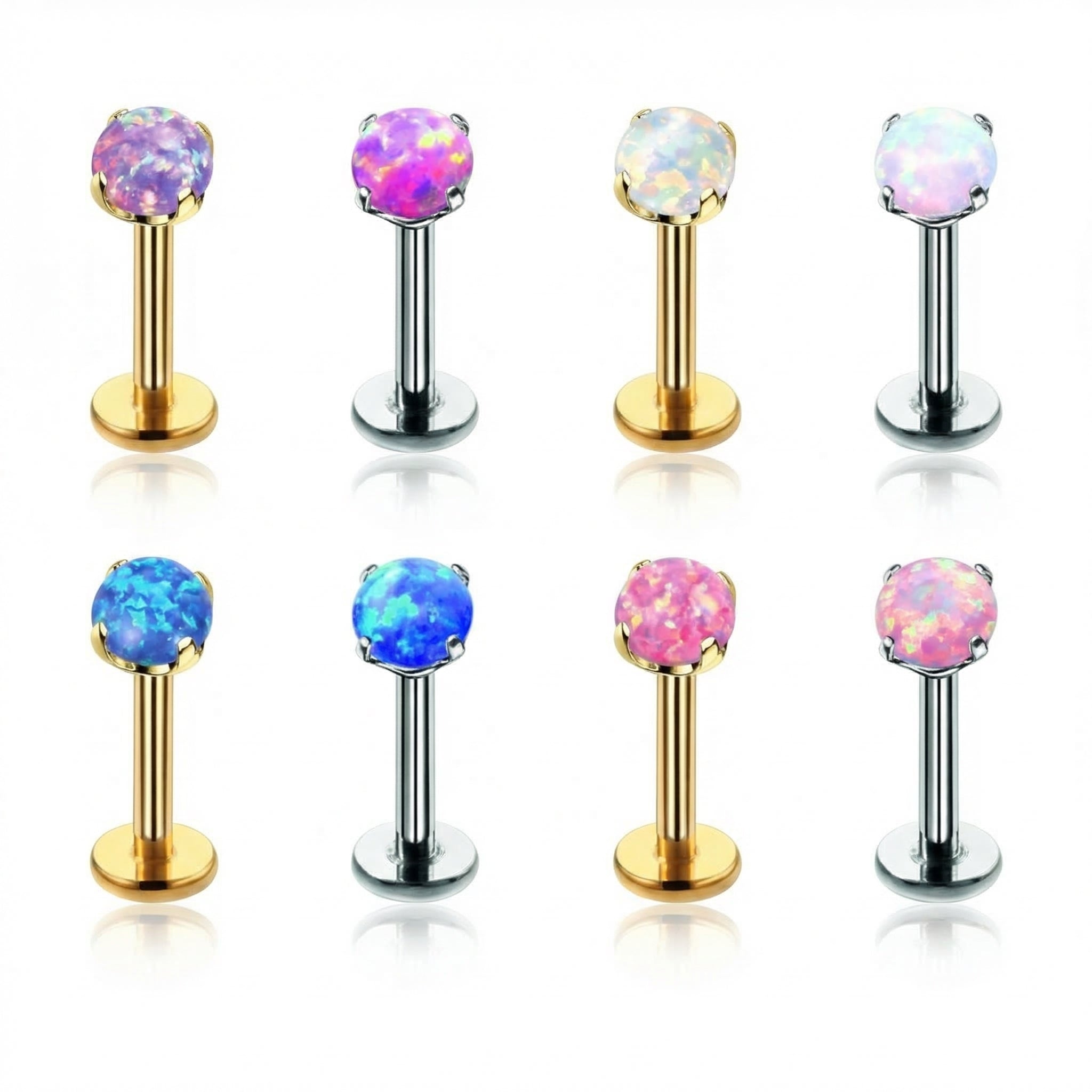 Opal Titanium Labret Piercing 16G Flat Back Stud Helix Tragus Cartilage Opal Ear Piercing Minimal Jewelry