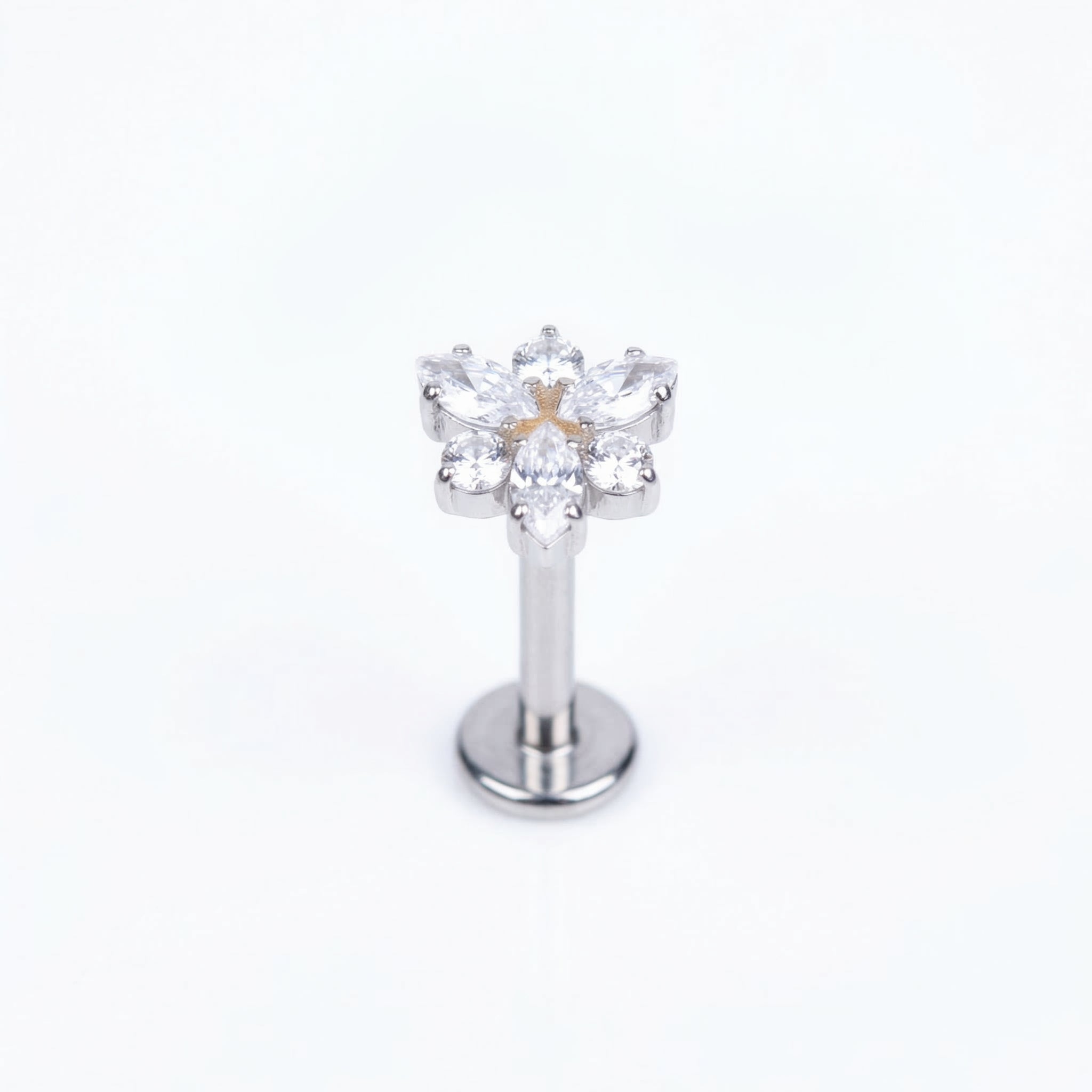 Snowflake Zircon Titanium Labret Piercing 16G Flat Back Stud Helix Tragus Cartilage Minimal Crystal Piercing