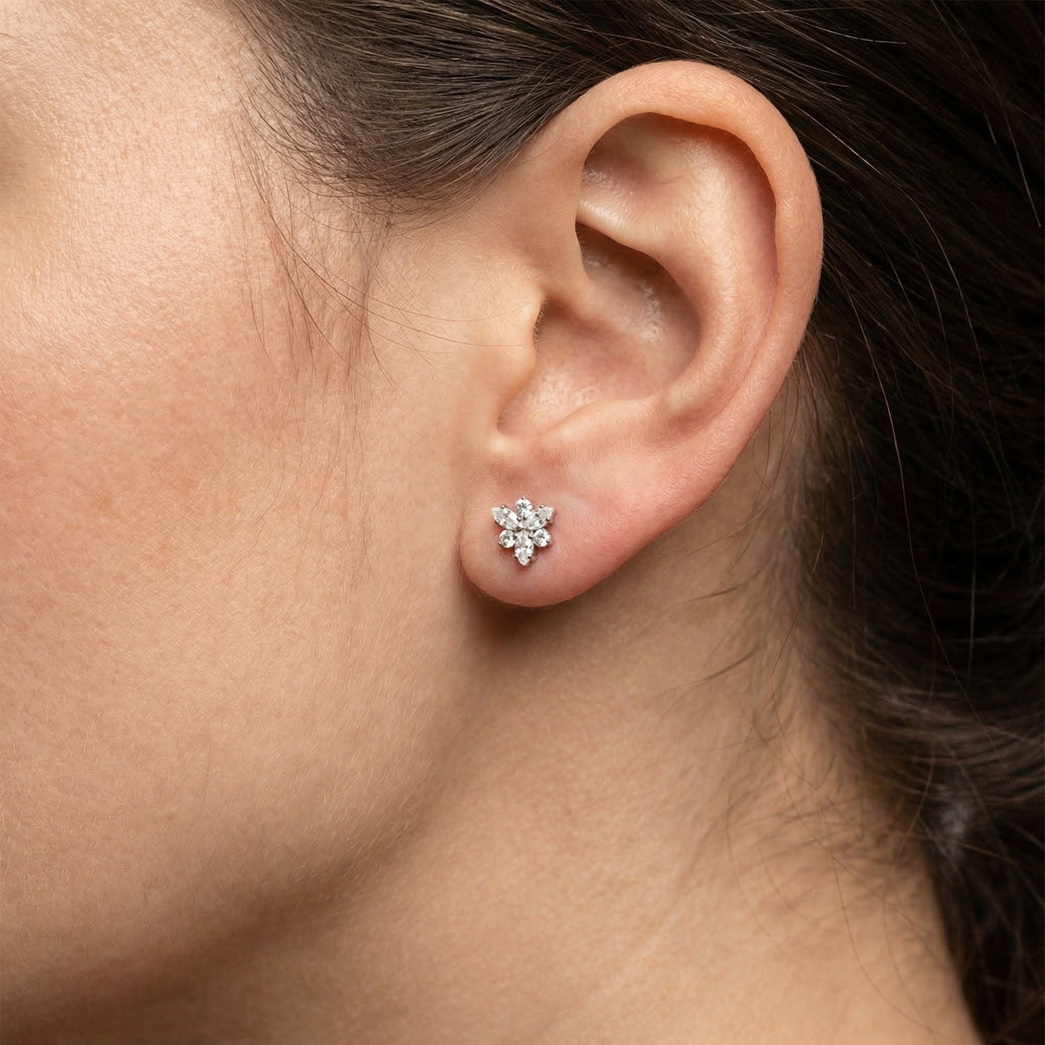 Snowflake Zircon Titanium Labret Piercing 16G Flat Back Stud Helix Tragus Cartilage Minimal Crystal Piercing