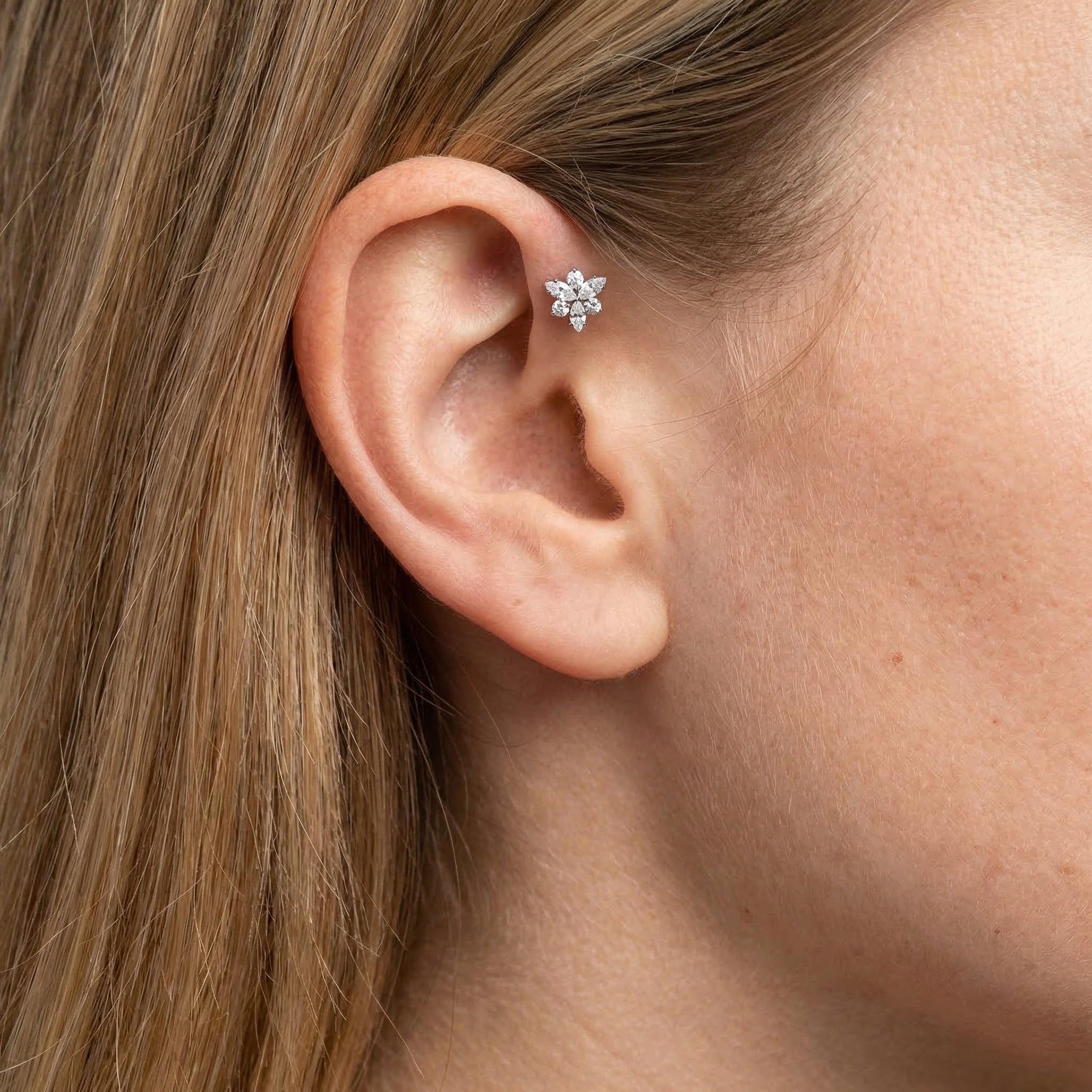 Snowflake Zircon Titanium Labret Piercing 16G Flat Back Stud Helix Tragus Cartilage Minimal Crystal Piercing