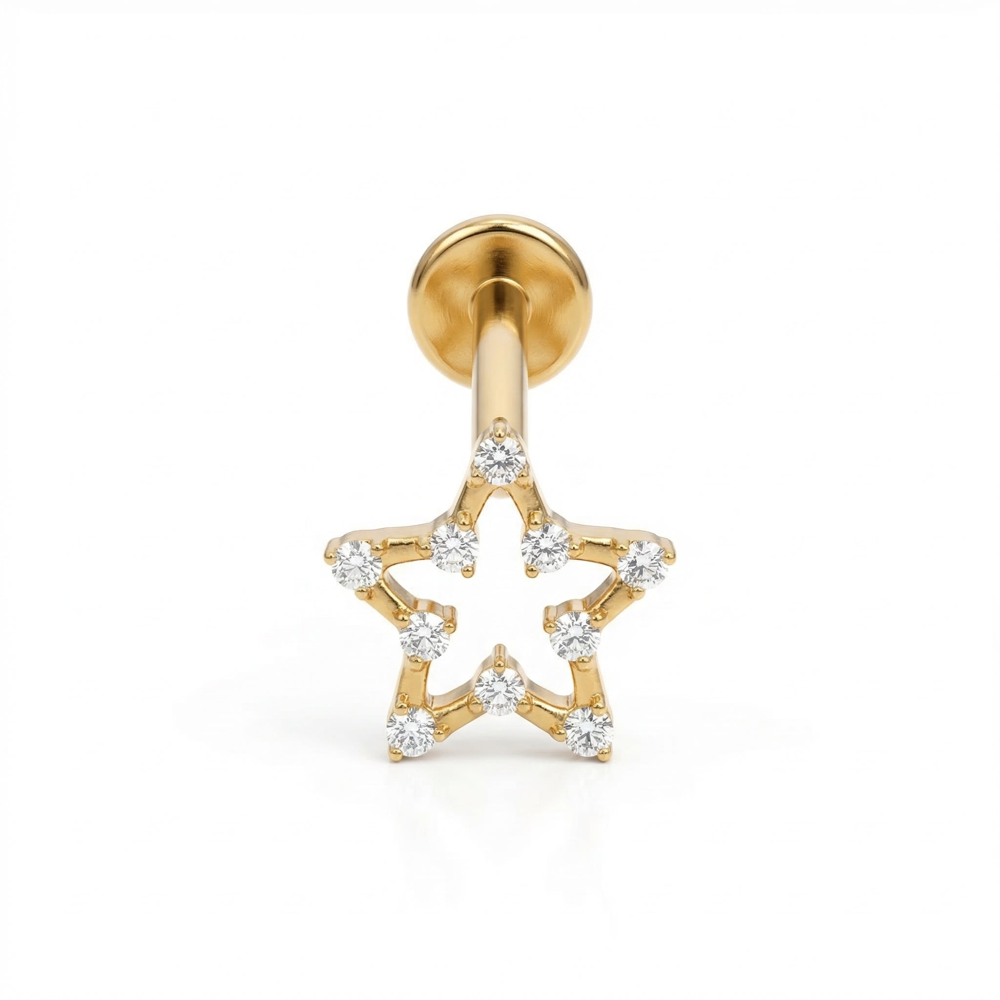 Star Zircon Titanium Labret Piercing 16G Flat Back Stud Helix Tragus Cartilage Minimal Star Ear Piercing