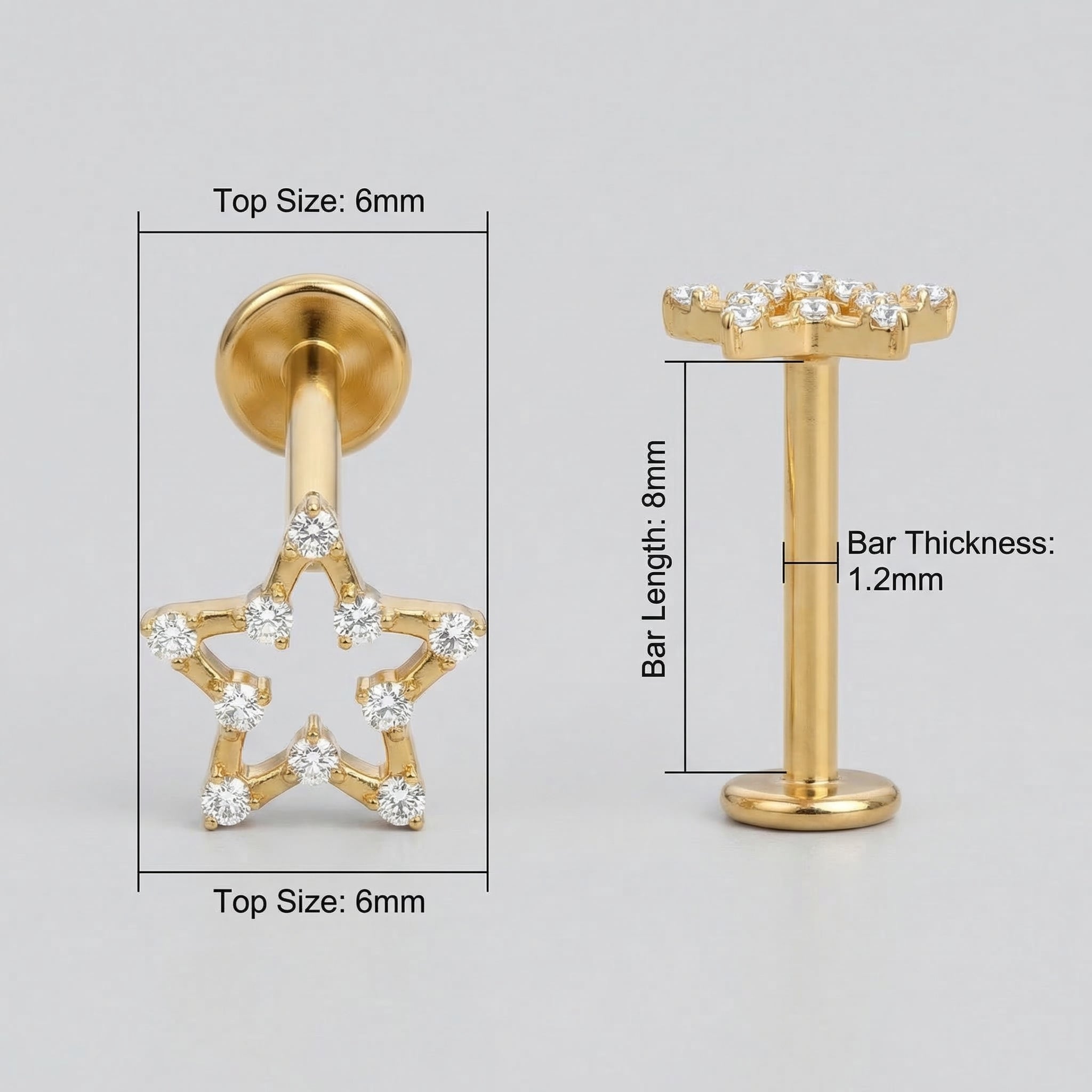 Star Zircon Titanium Labret Piercing 16G Flat Back Stud Helix Tragus Cartilage Minimal Star Ear Piercing