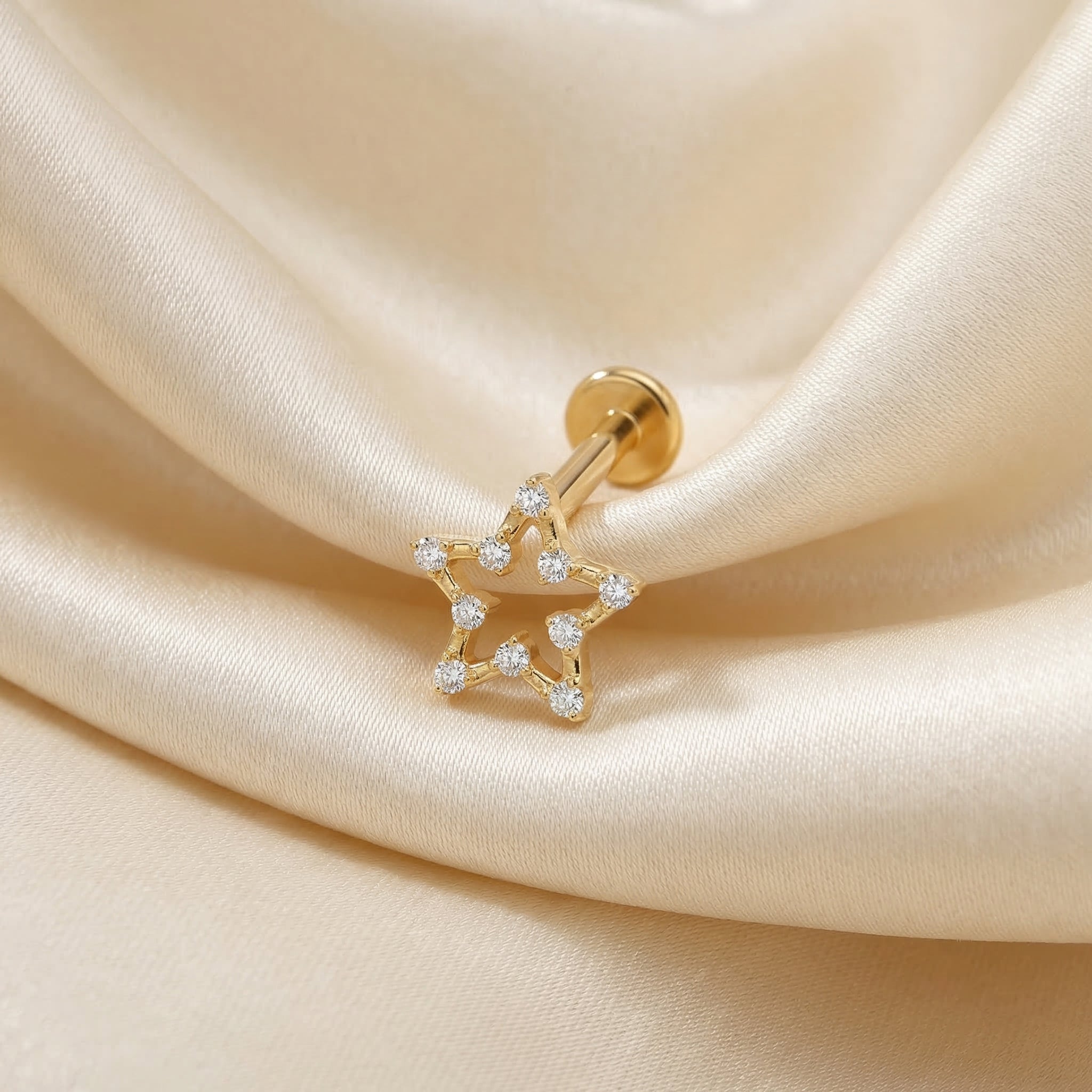 Star Zircon Titanium Labret Piercing 16G Flat Back Stud Helix Tragus Cartilage Minimal Star Ear Piercing