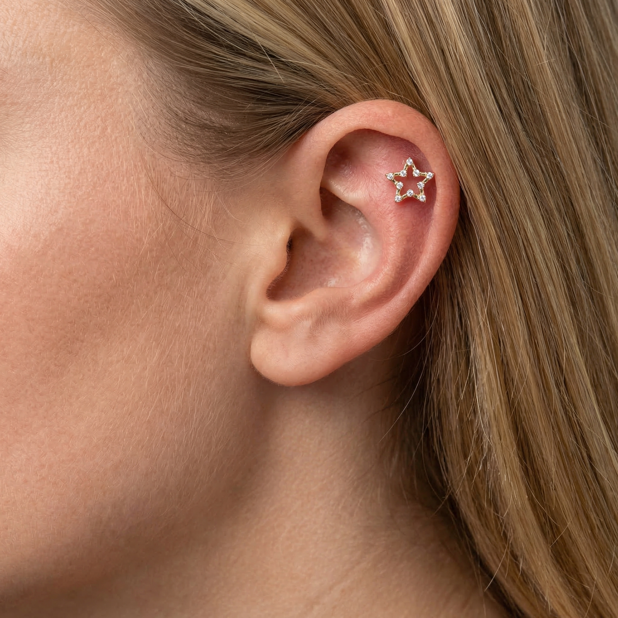 Star Zircon Titanium Labret Piercing 16G Flat Back Stud Helix Tragus Cartilage Minimal Star Ear Piercing