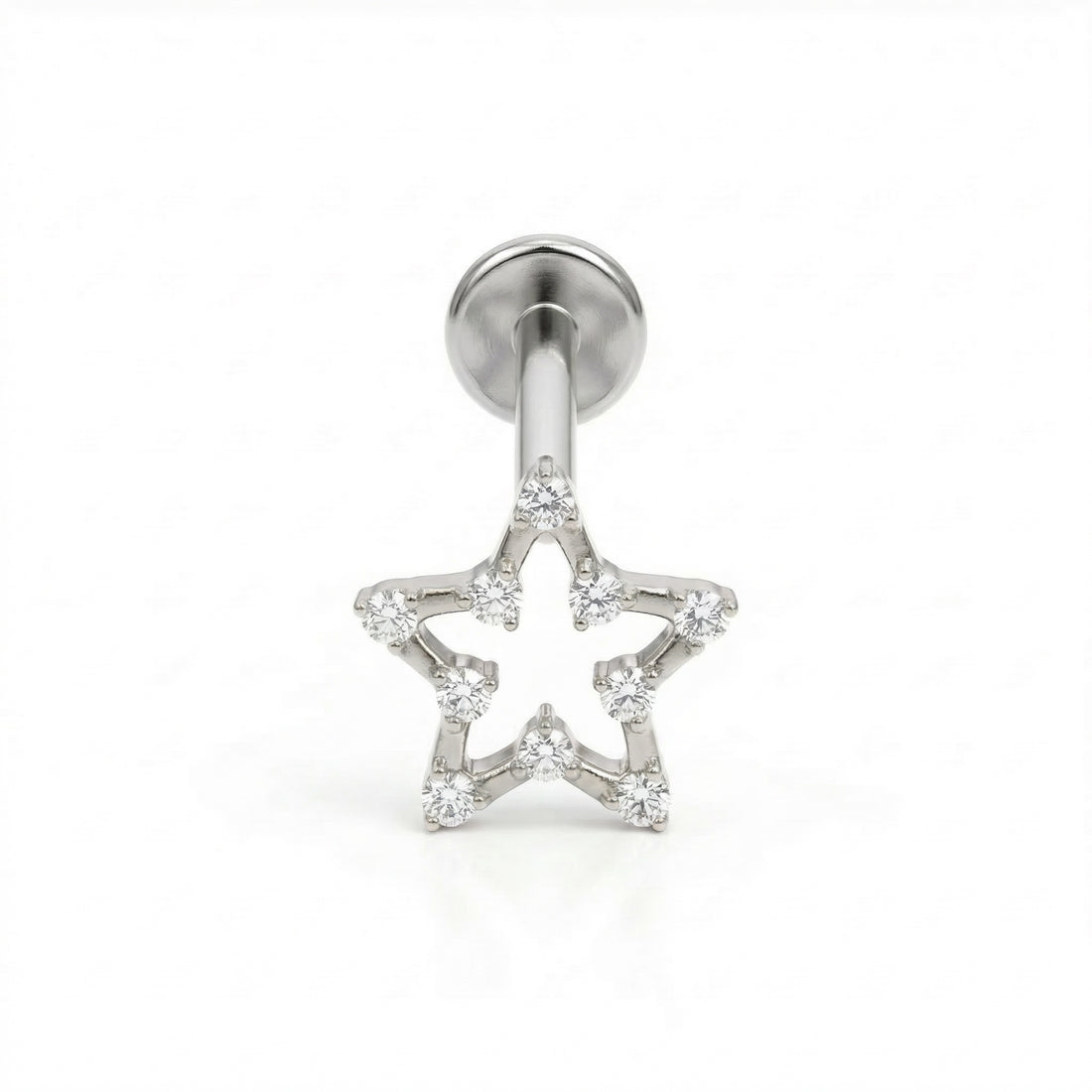 Star Zircon Titanium Labret Piercing 16G Flat Back Stud Helix Tragus Cartilage Minimal Star Ear Piercing