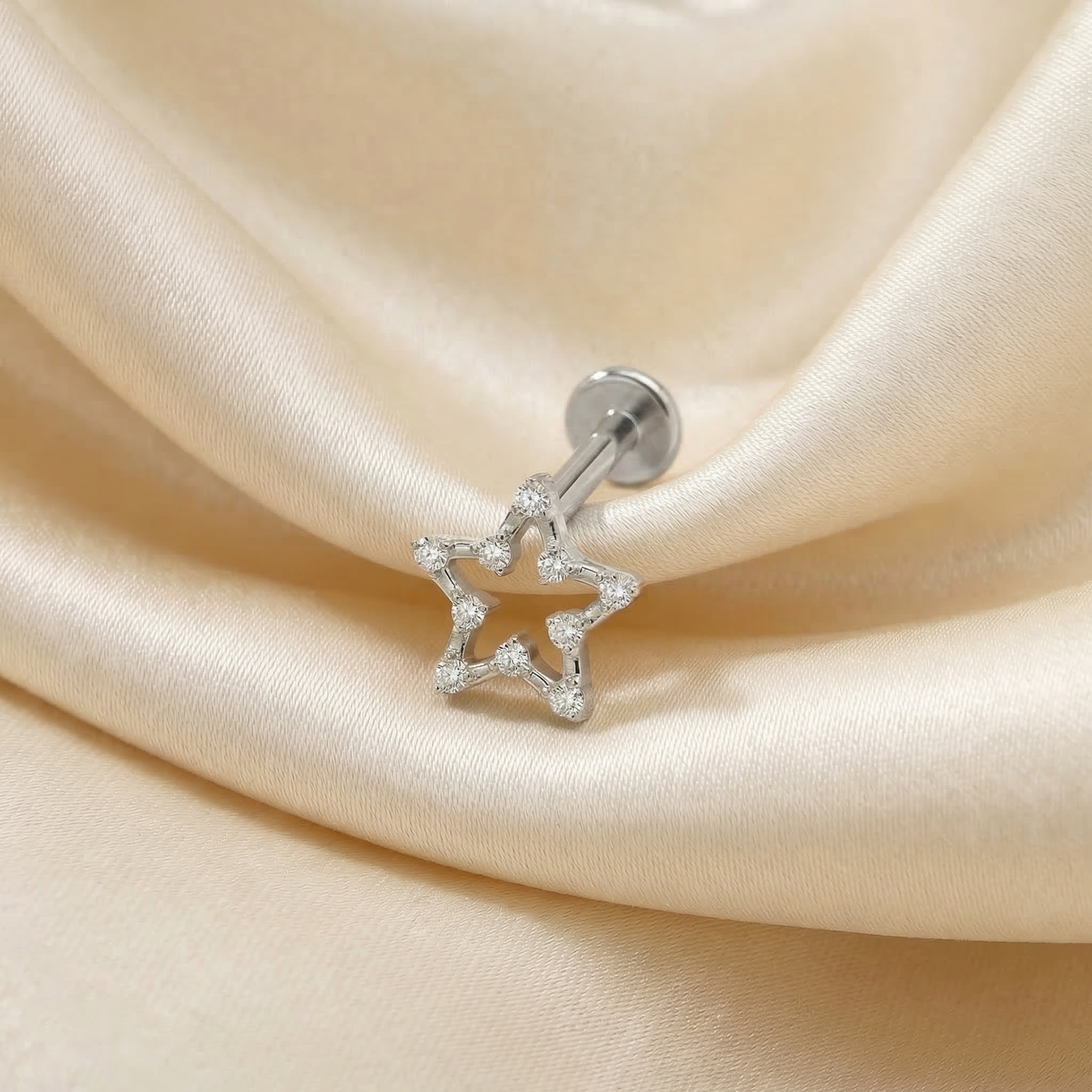 Star Zircon Titanium Labret Piercing 16G Flat Back Stud Helix Tragus Cartilage Minimal Star Ear Piercing