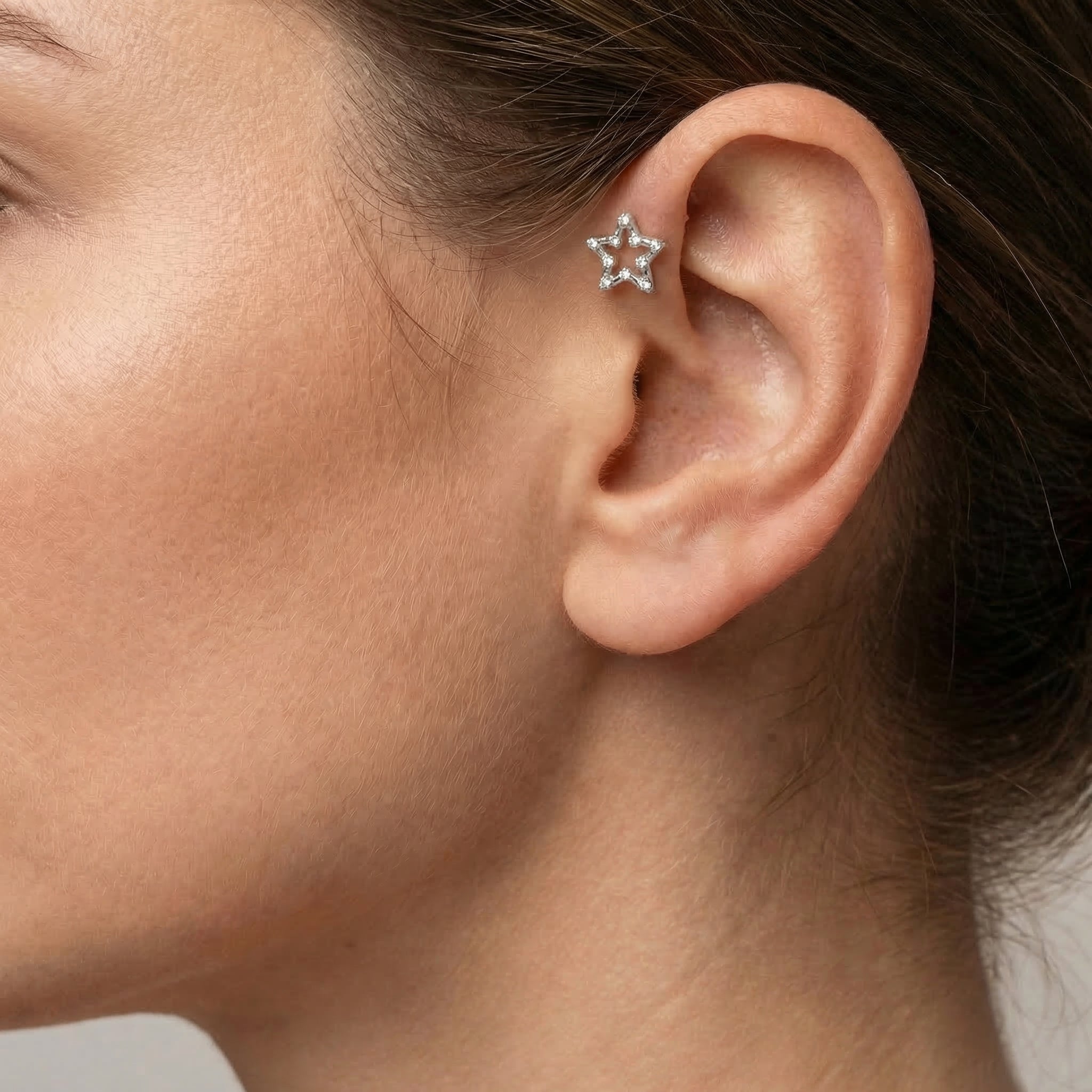 Star Zircon Titanium Labret Piercing 16G Flat Back Stud Helix Tragus Cartilage Minimal Star Ear Piercing