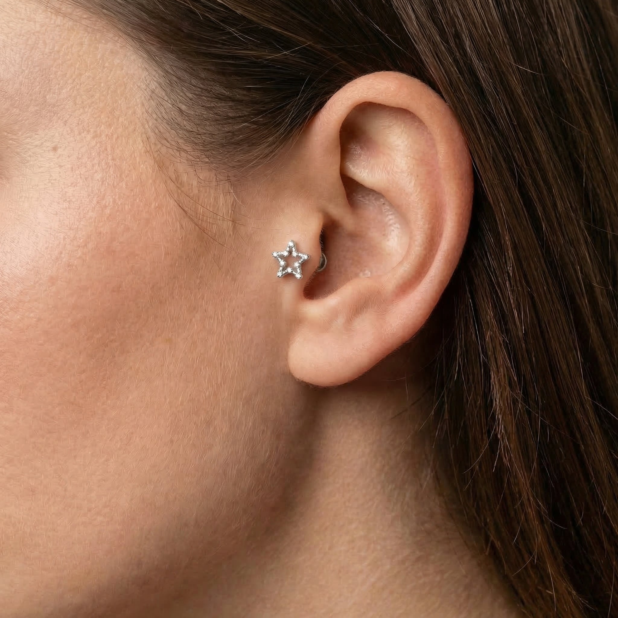 Star Zircon Titanium Labret Piercing 16G Flat Back Stud Helix Tragus Cartilage Minimal Star Ear Piercing