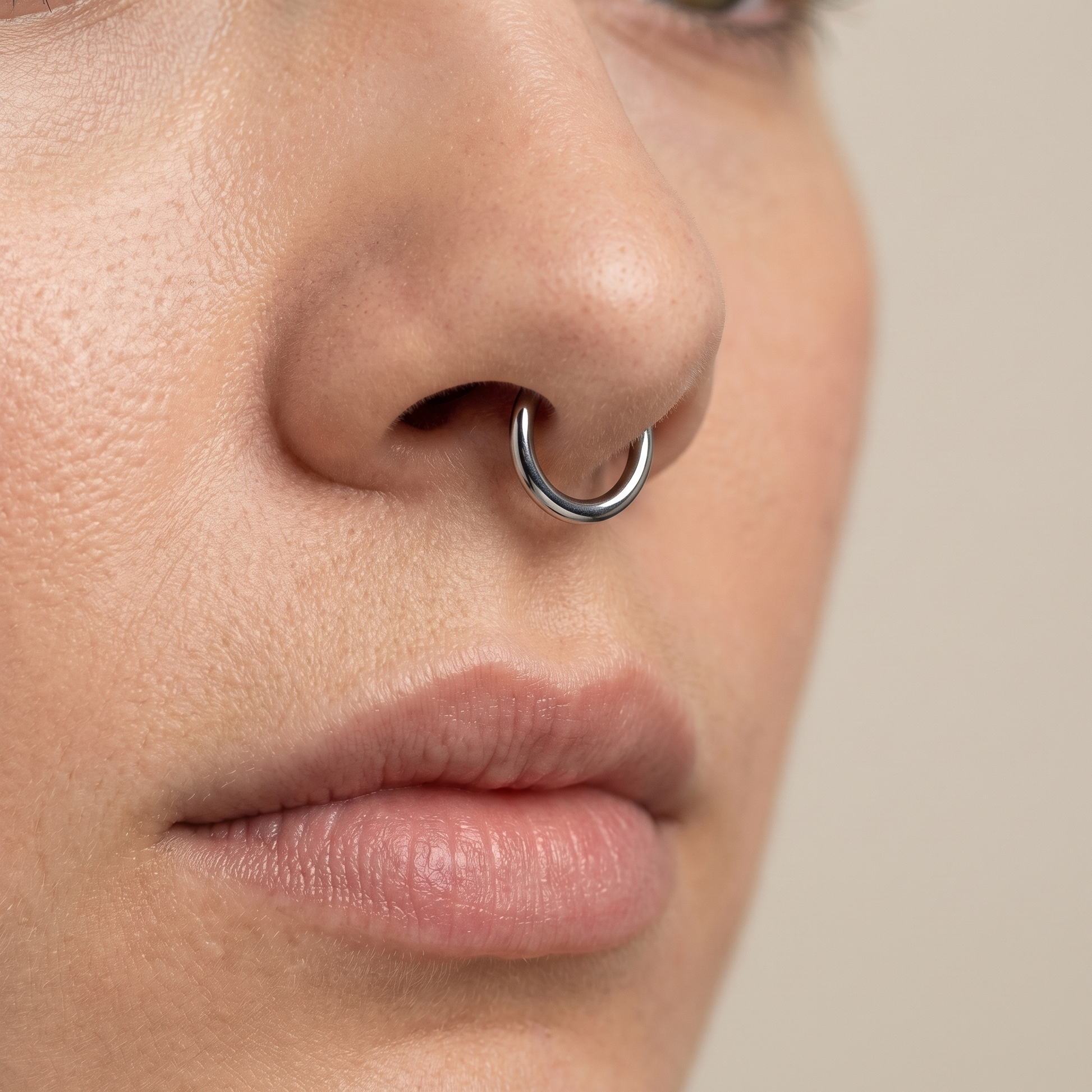 Gold minimalist plain septum stud — septum nose placement