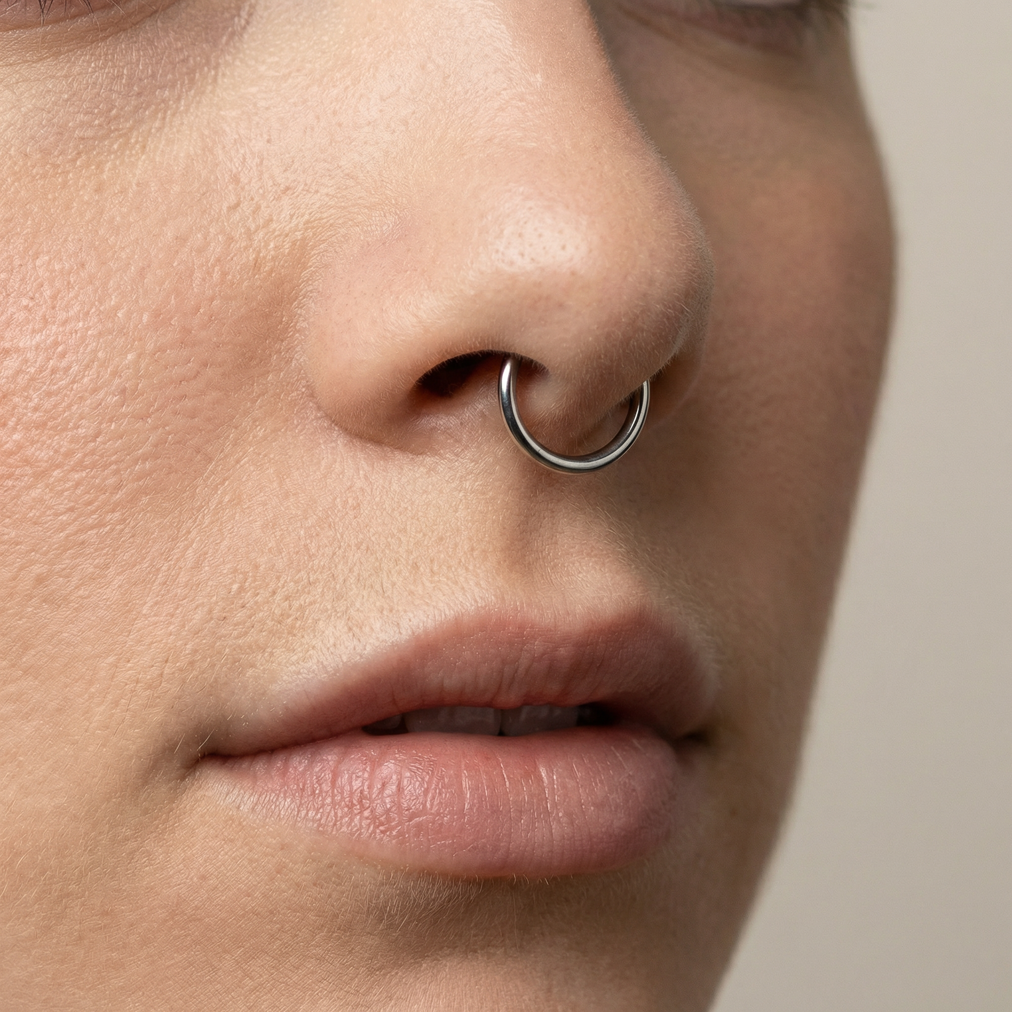 Gold minimalist plain septum stud — small septum placement