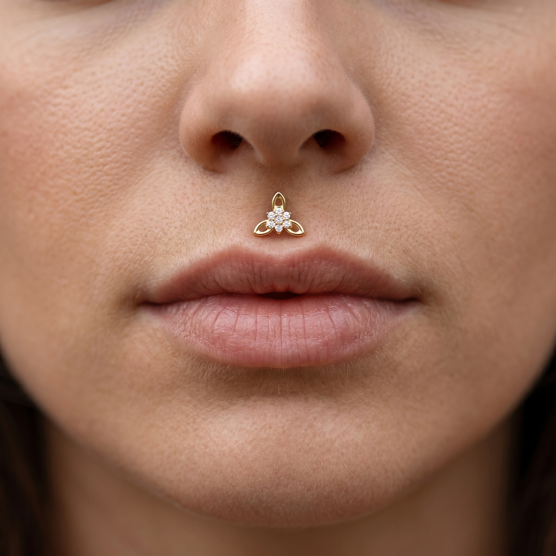 Gold cz flower cluster stud — medusa piercing placement
