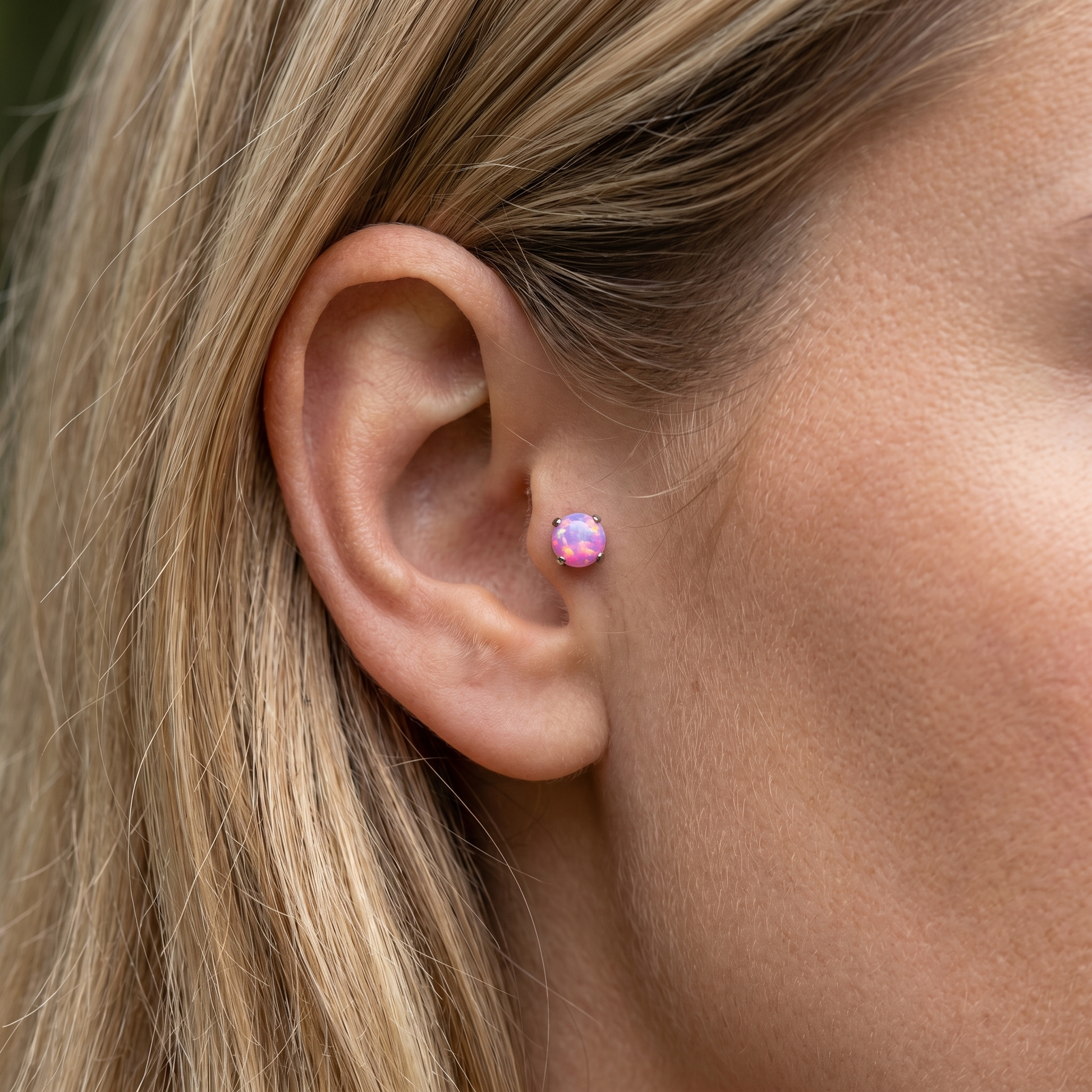Silver 4mm opal stud — tragus jewelry placement