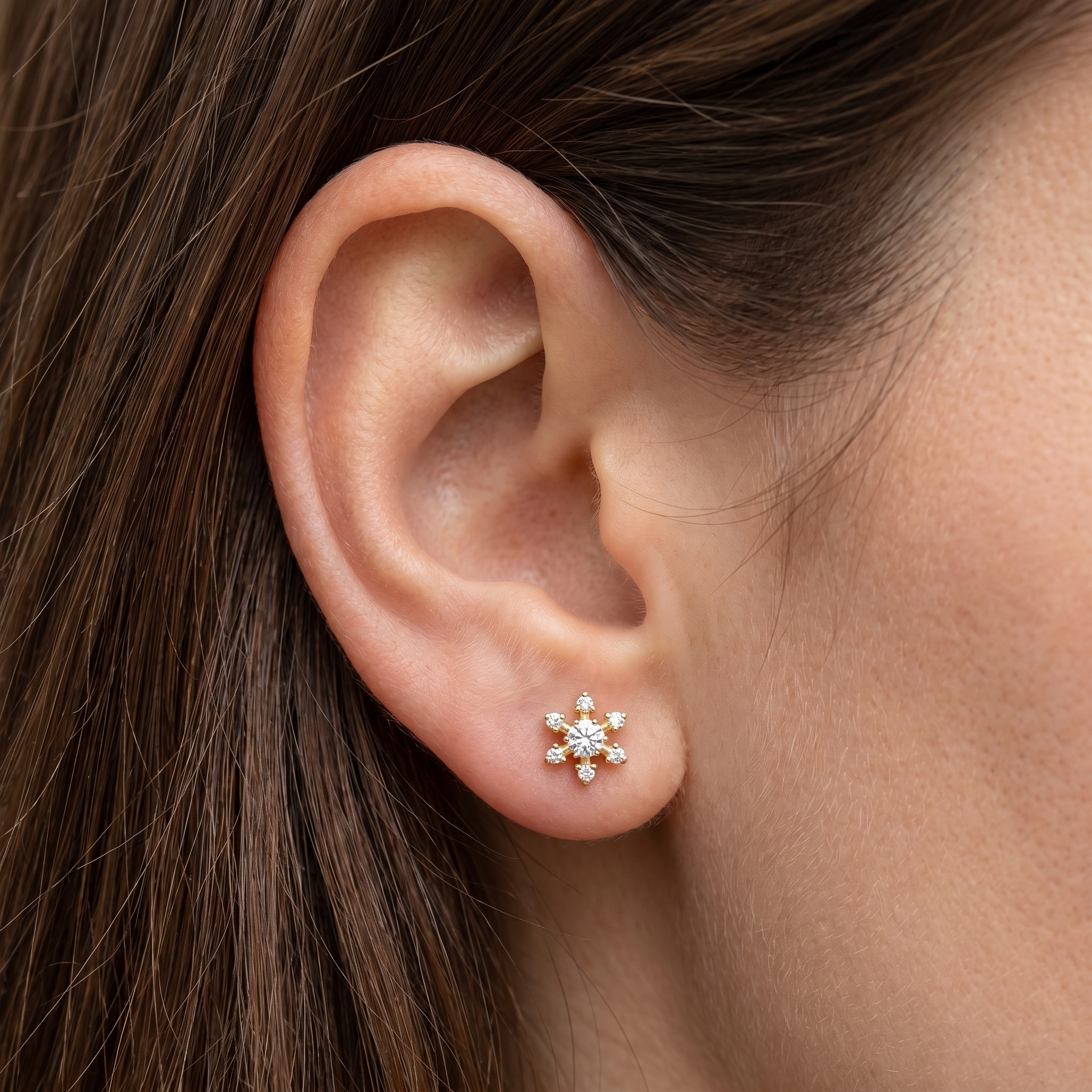 Gold Piercing Earrings - Gold medical-grade titanium piercing worn perfectly in view