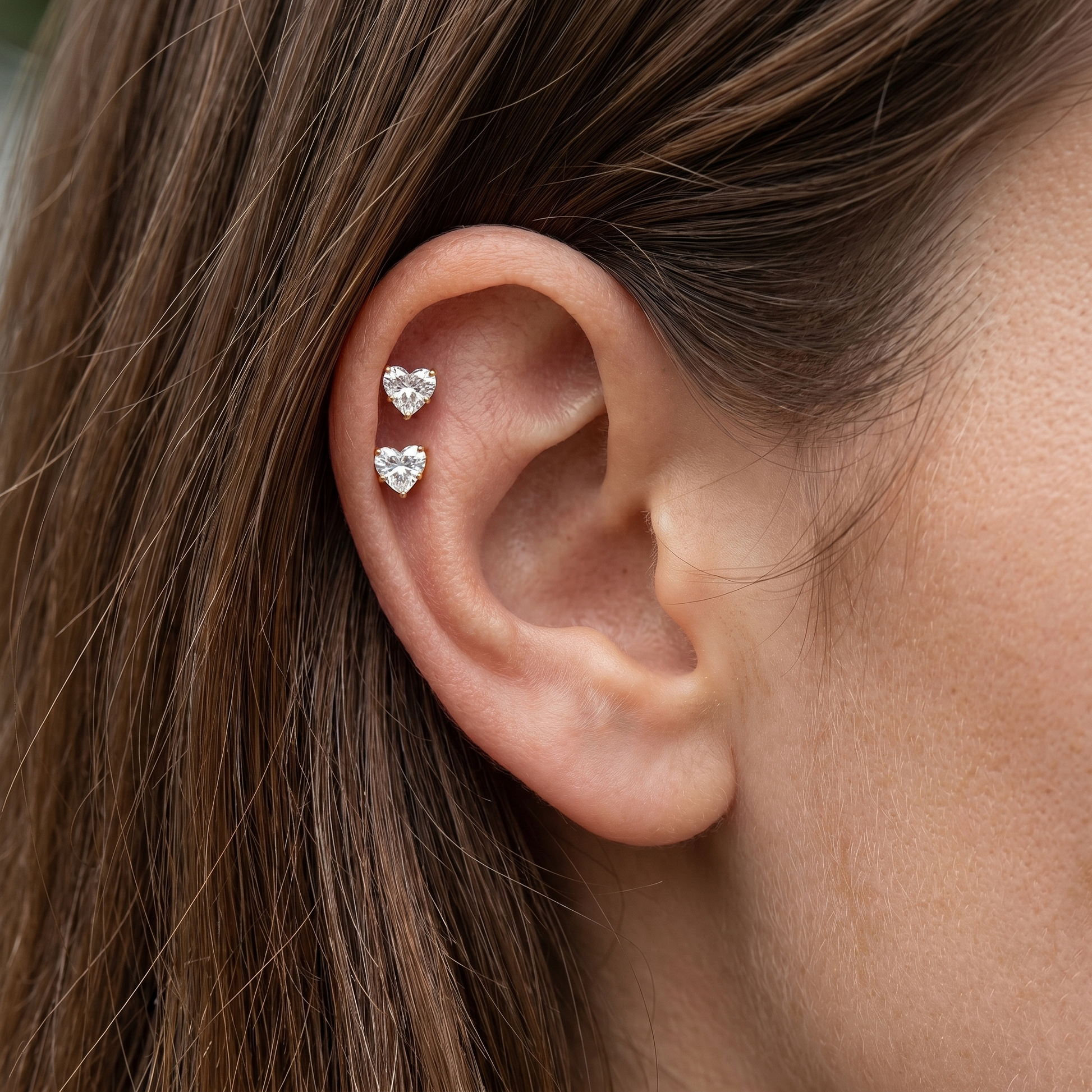 Silver heart zircon stud — double helix piercing placement
