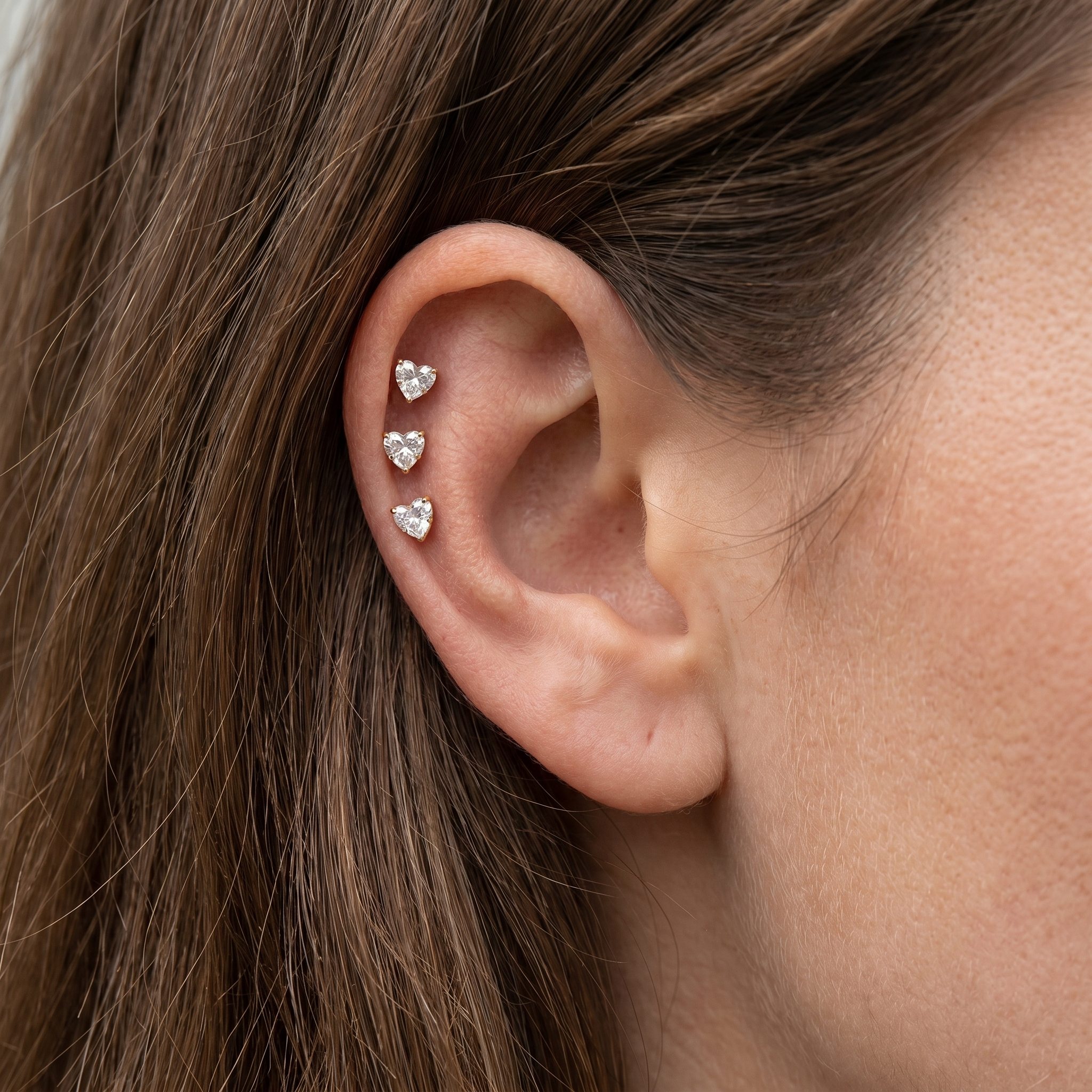 Silver heart zircon stud — triple helix piercing placement