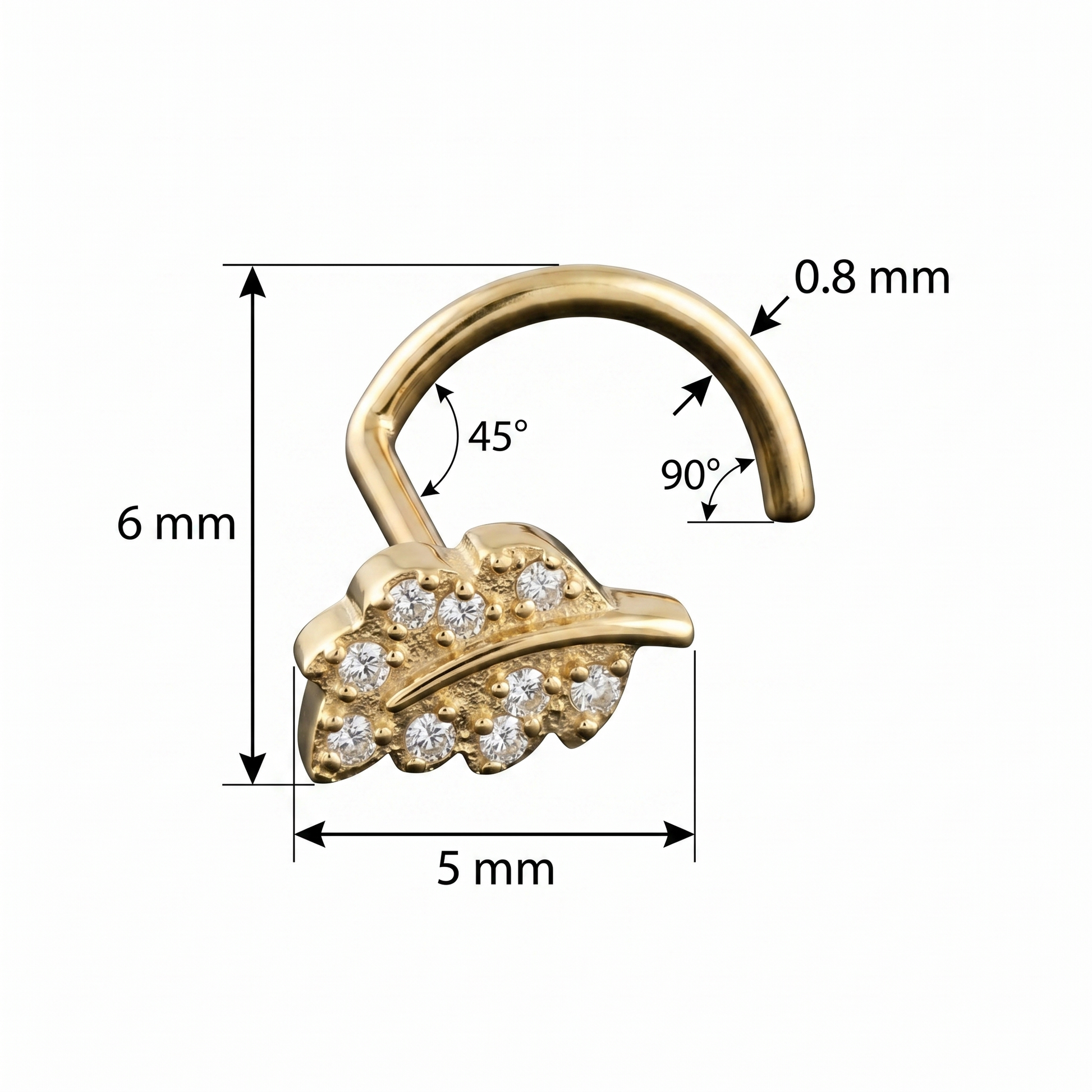 leaf nose stud worn on a model — hypoallergenic titanium