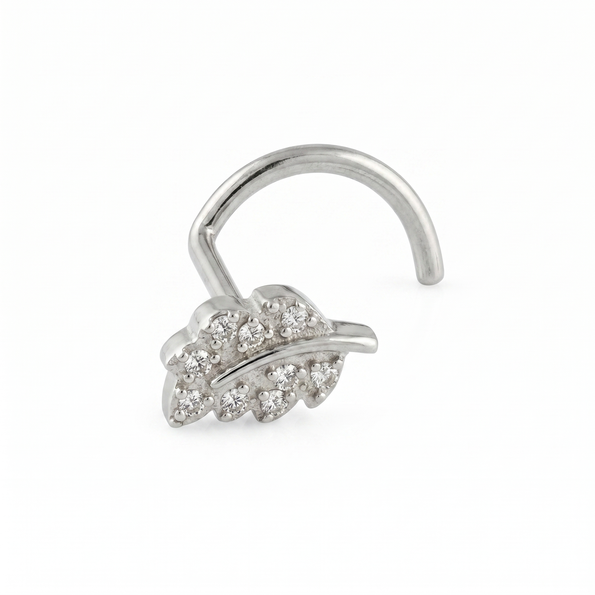 leaf nose stud in silver on a white background — G23 titanium 20G