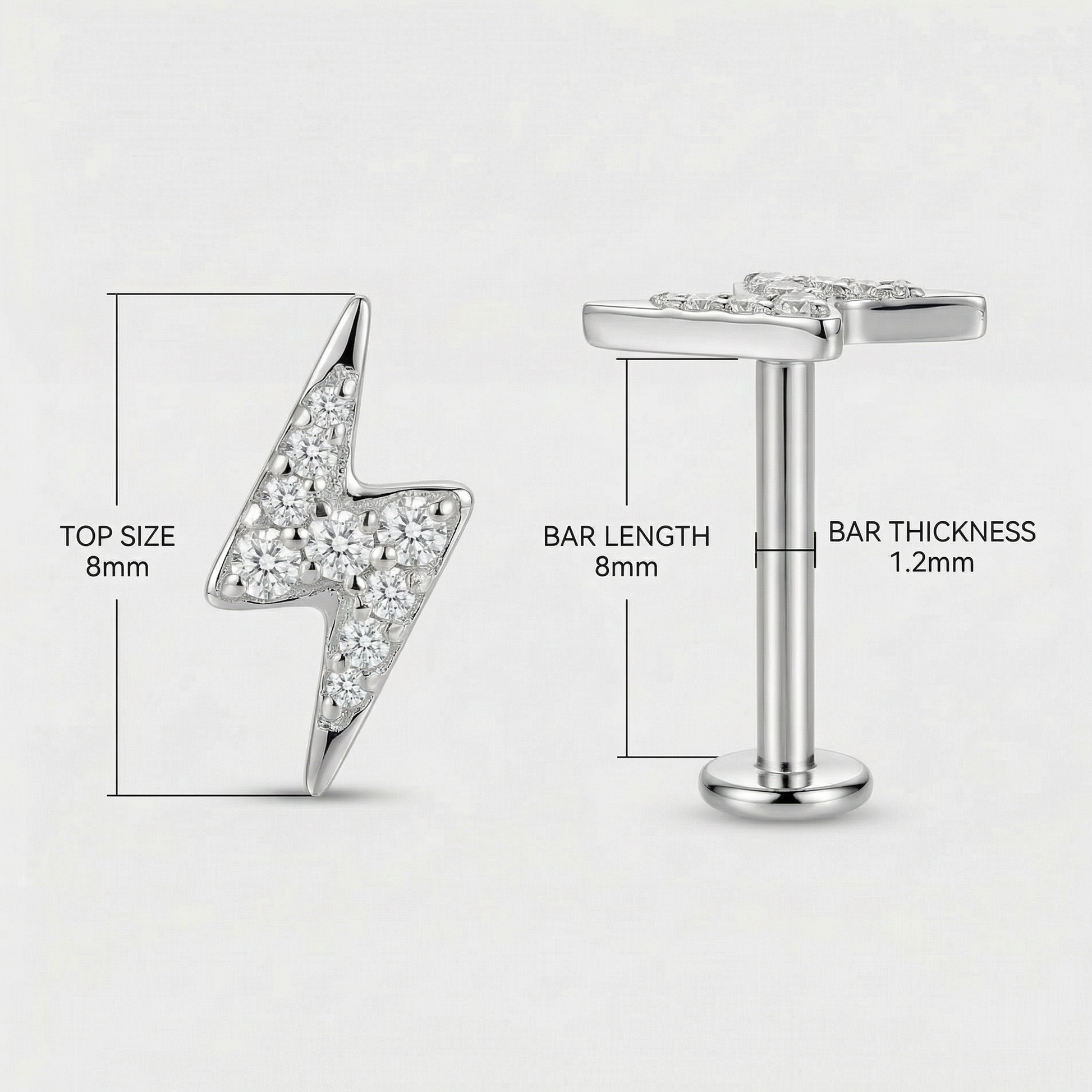 Cz Hidden Helix Piercing - Technical diagram for silver