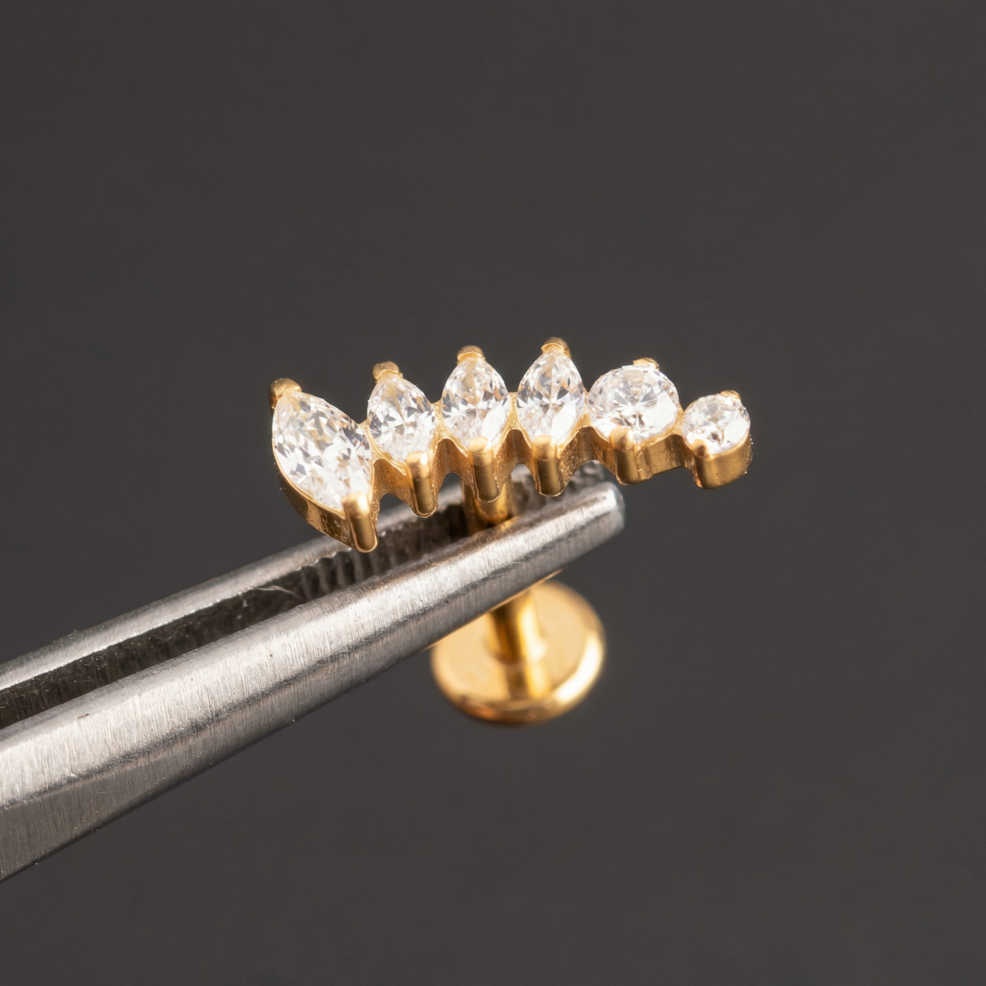 Labret Stud For Conch Piercing - Gold curved marquise crystal