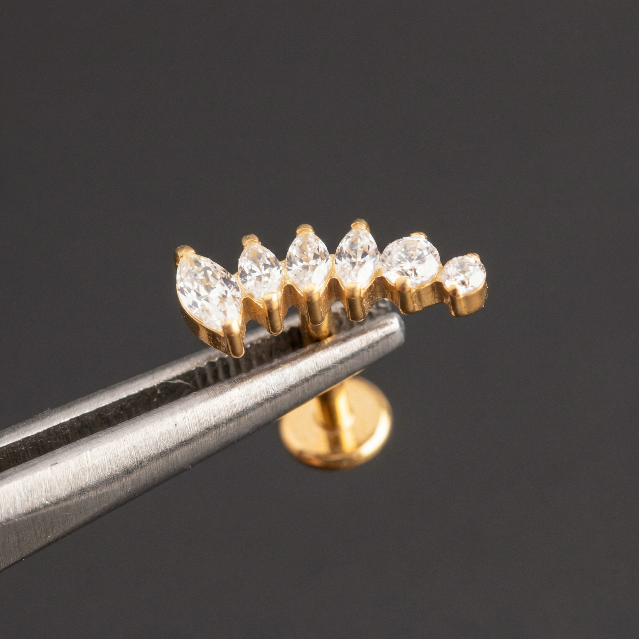 Labret Stud For Conch Piercing - Gold curved marquise crystal