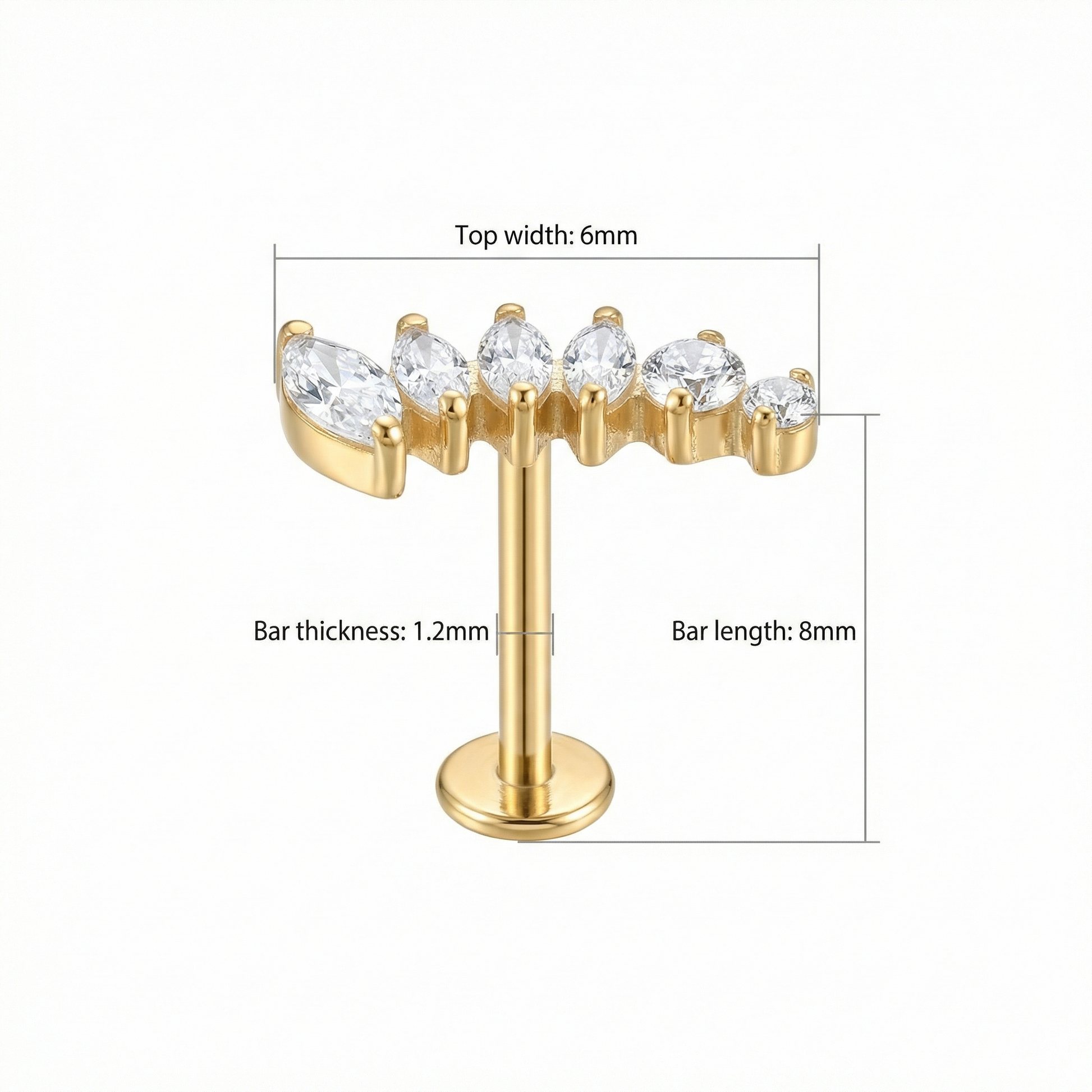 Labret Stud For Conch Piercing - Technical size chart for