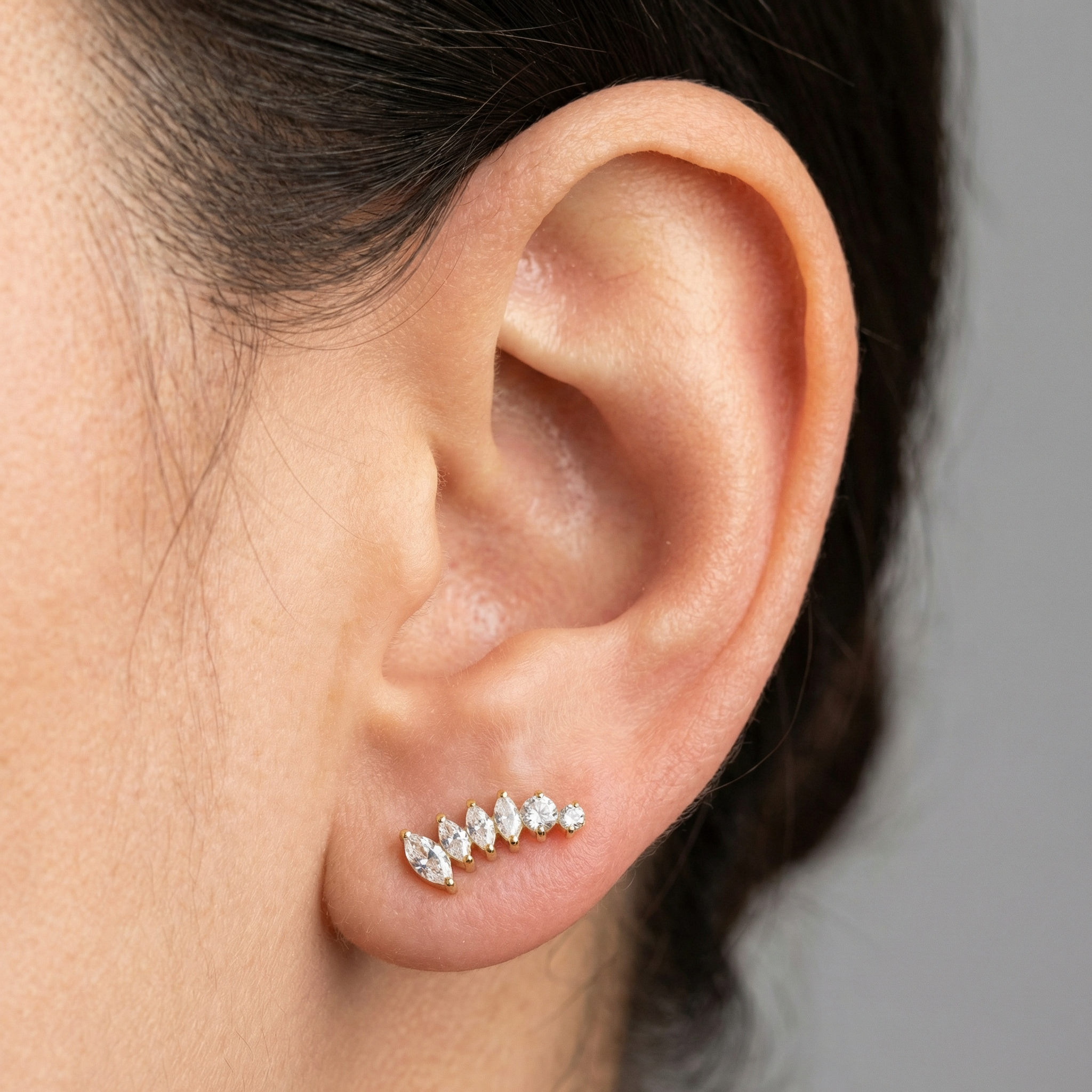Labret Stud For Conch Piercing - Gold curved marquise zircon