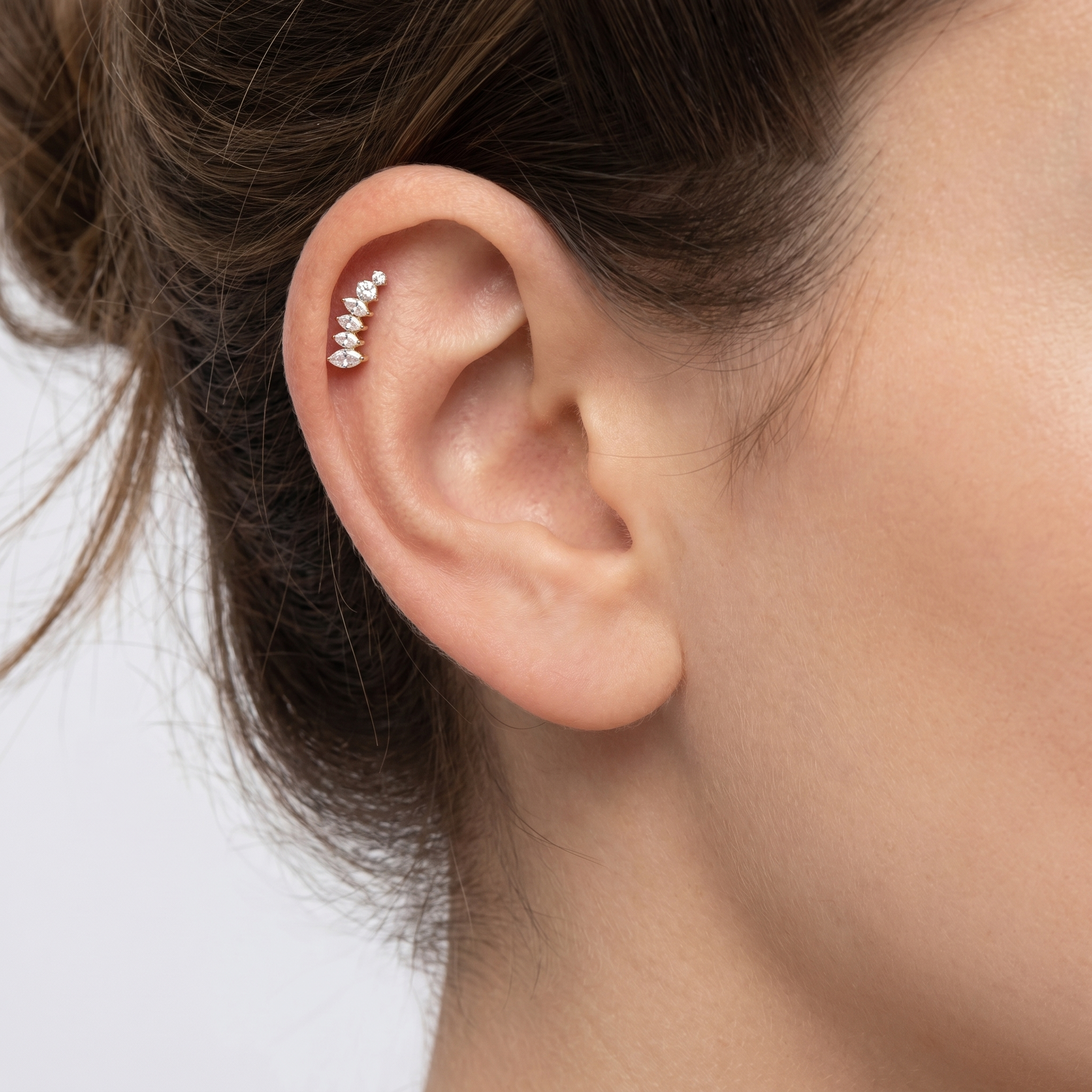 Labret Stud For Conch Piercing - Gold curved marquise crystal