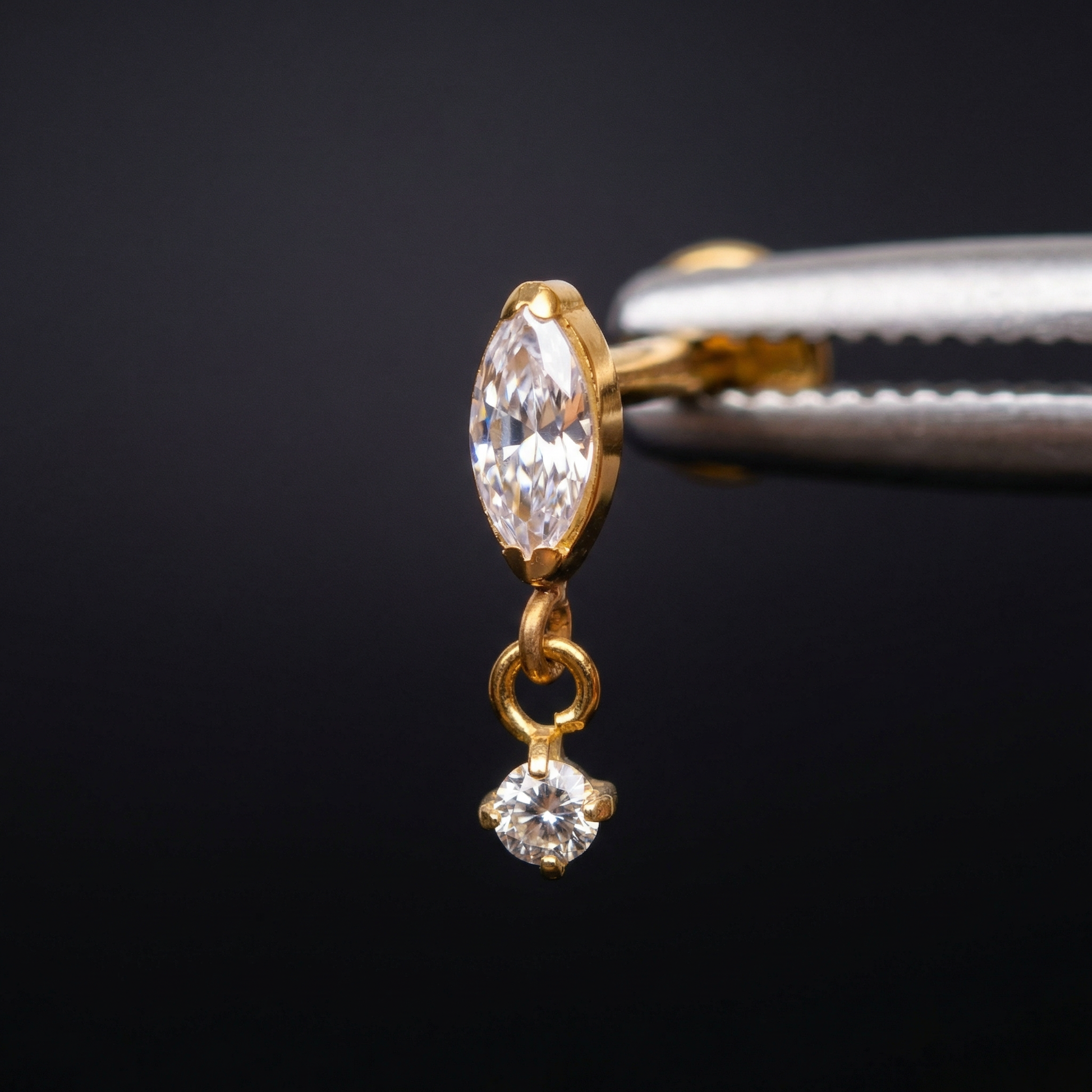 Marquise Front Helix Piercing - Gold marquise crystal dangle