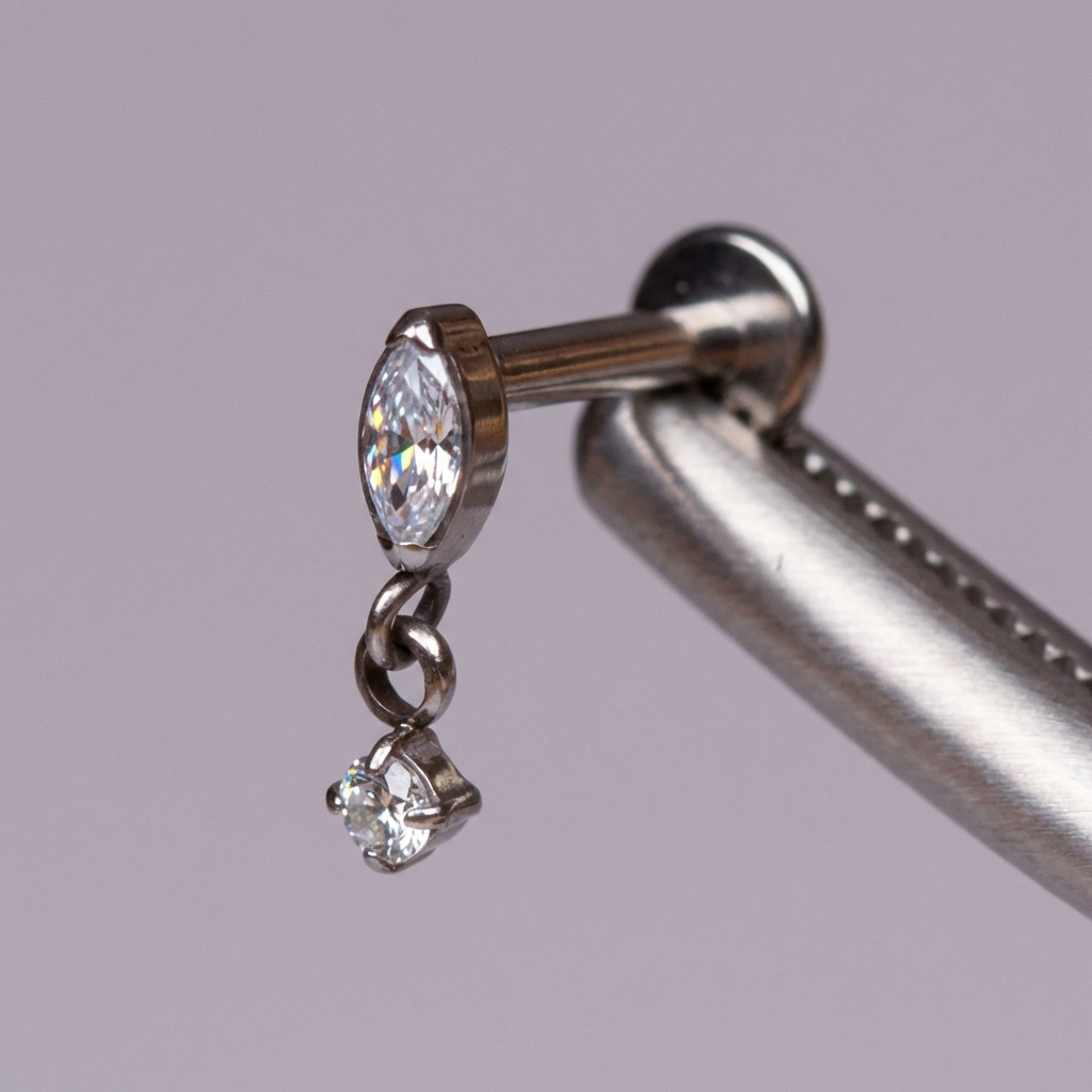 Marquise Front Helix Piercing - Silver marquise stone with