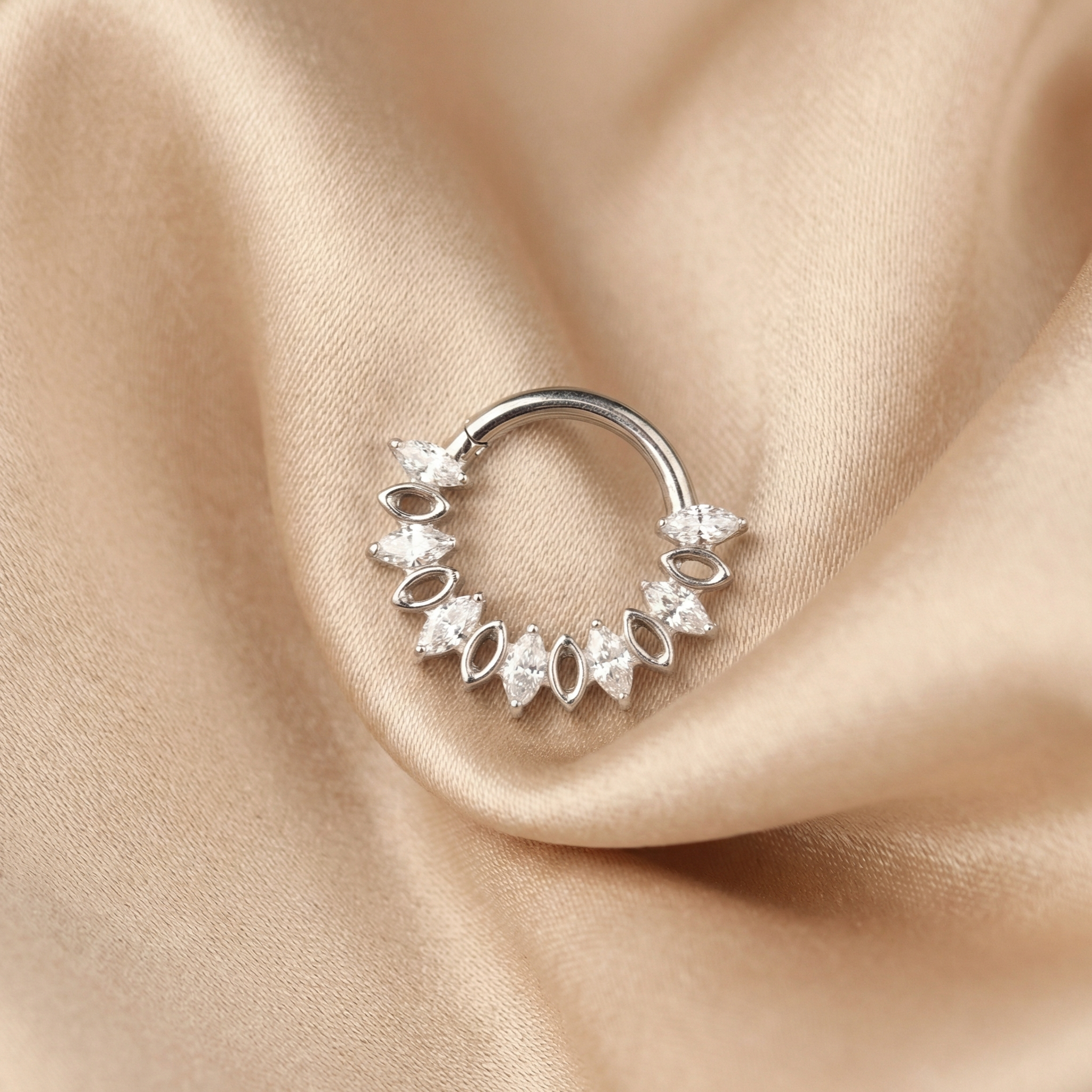 Hidden Helix Piercing Jewelry - Silver marquise zircon cluster