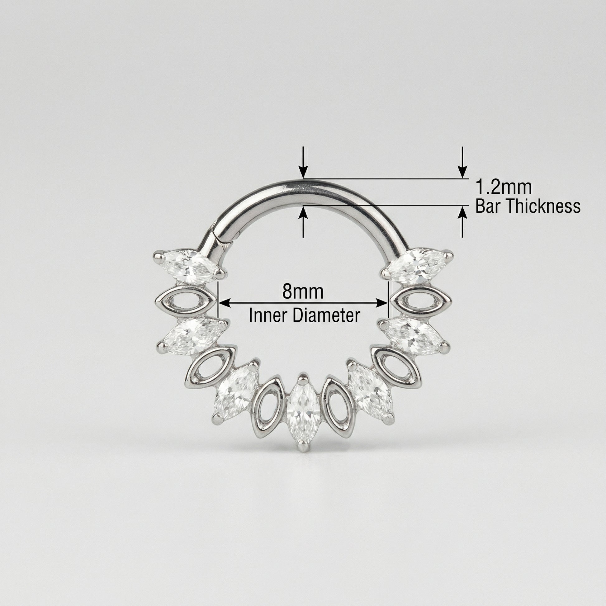 Hidden Helix Piercing Jewelry - Dimension chart for silver